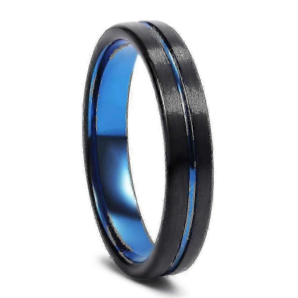 Parringe - Trendy sorte børstede rustfri stålringe til mænd og kvinder Tynd blå linje rille løftering Bryllupsfest smykker