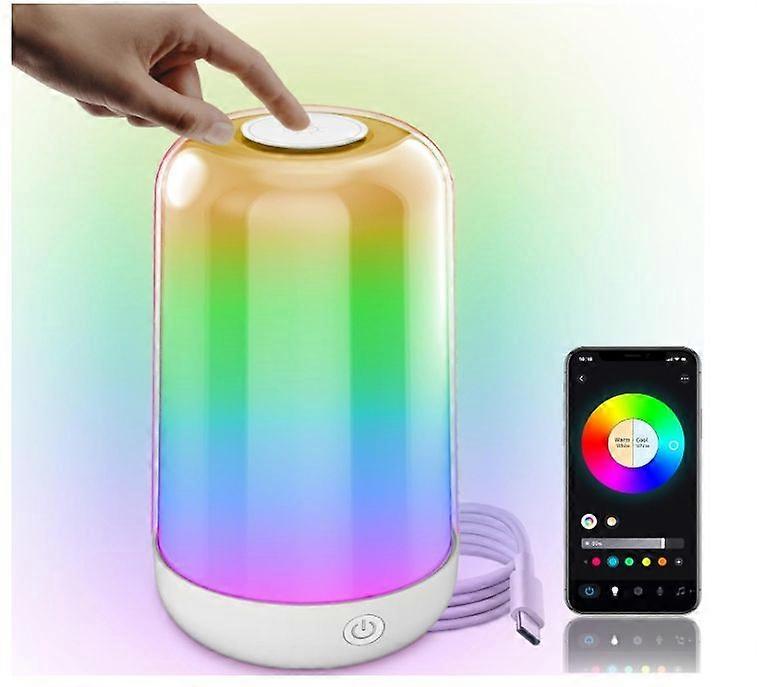 Cordless Table Lamps Rechargeable Dimmable Touch Bedside Lamp White RGB Colour Change & Timer, APP Control Mood Light Night Light(White)
