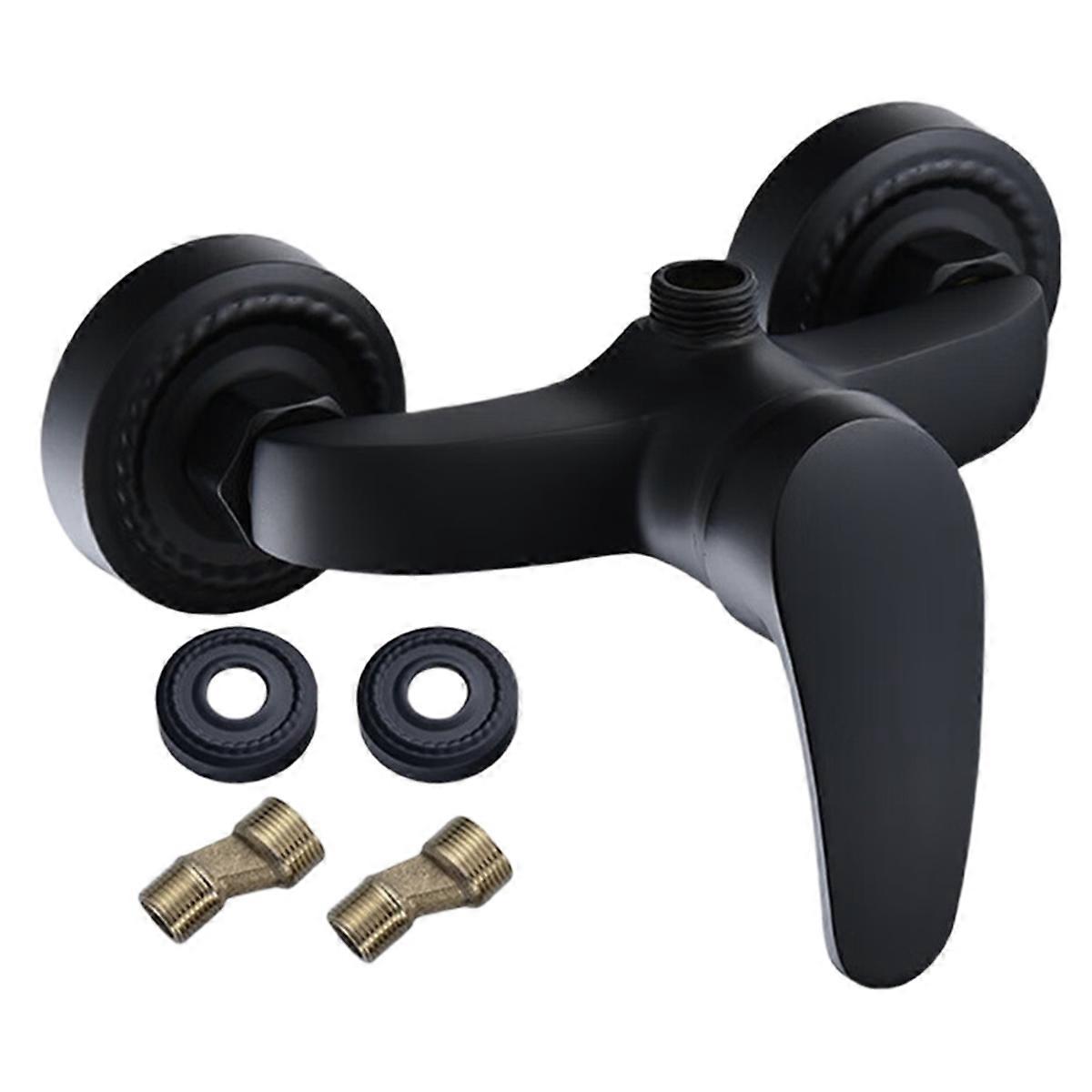 Simplicity Black Finish Brass Shower Faucet Mixer Valve Wall Mounted Triple Bathtub Faucet Hot and