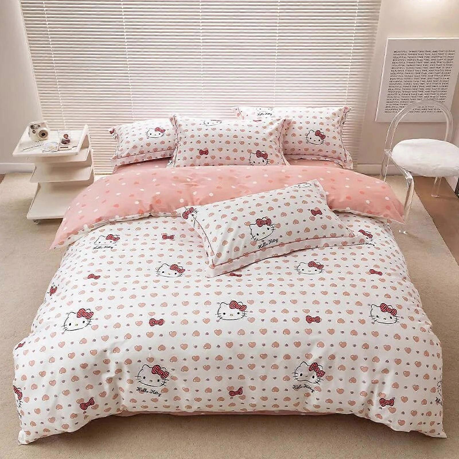 Hello Kitty Duvet Cover Bedding Set Quilt Cover with Pillowcase Single King Queen Double Size Home Textile Kids Room Decor
