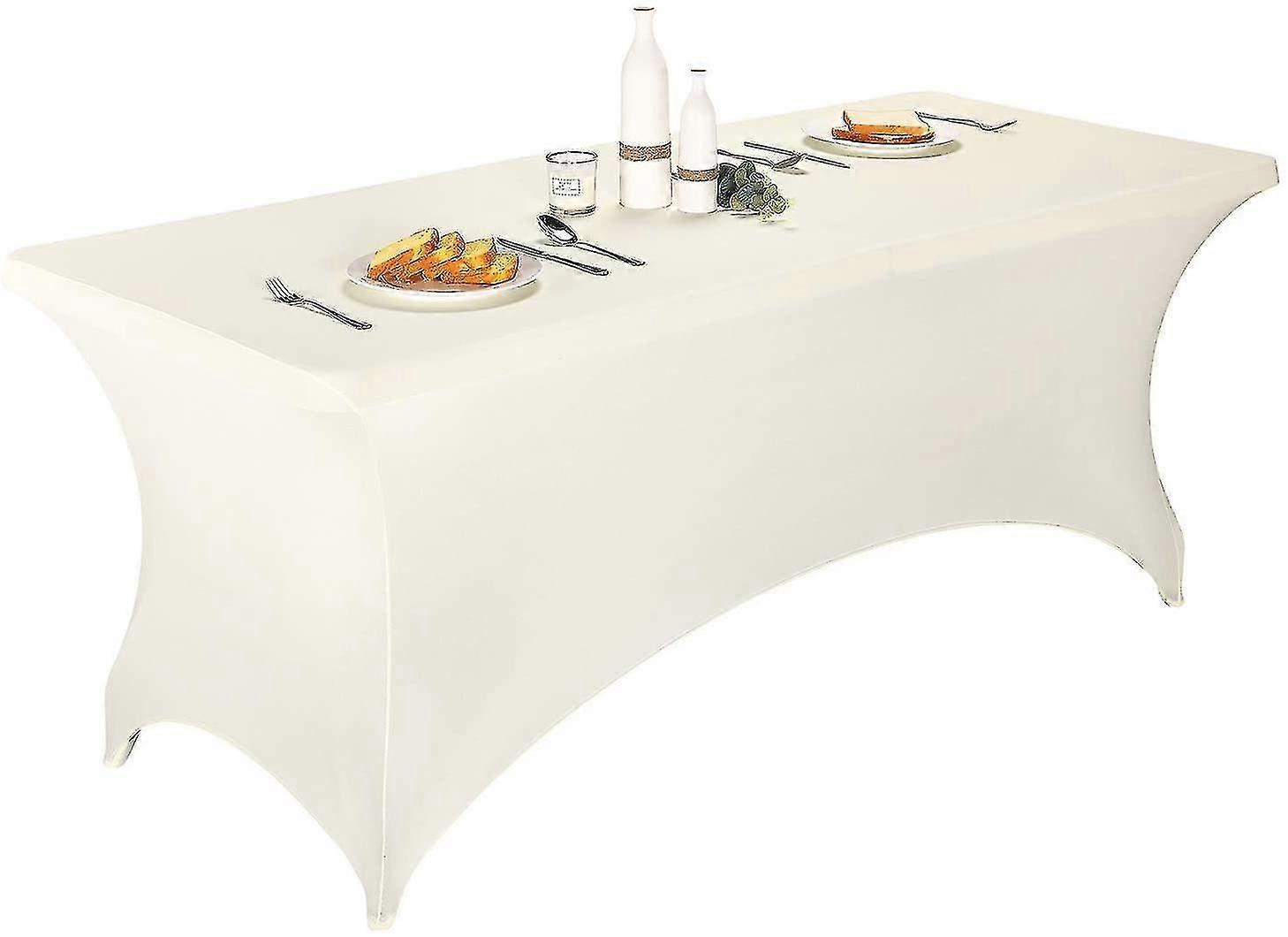 2 White 6' Spandex Fitted Stretch Tablecloths