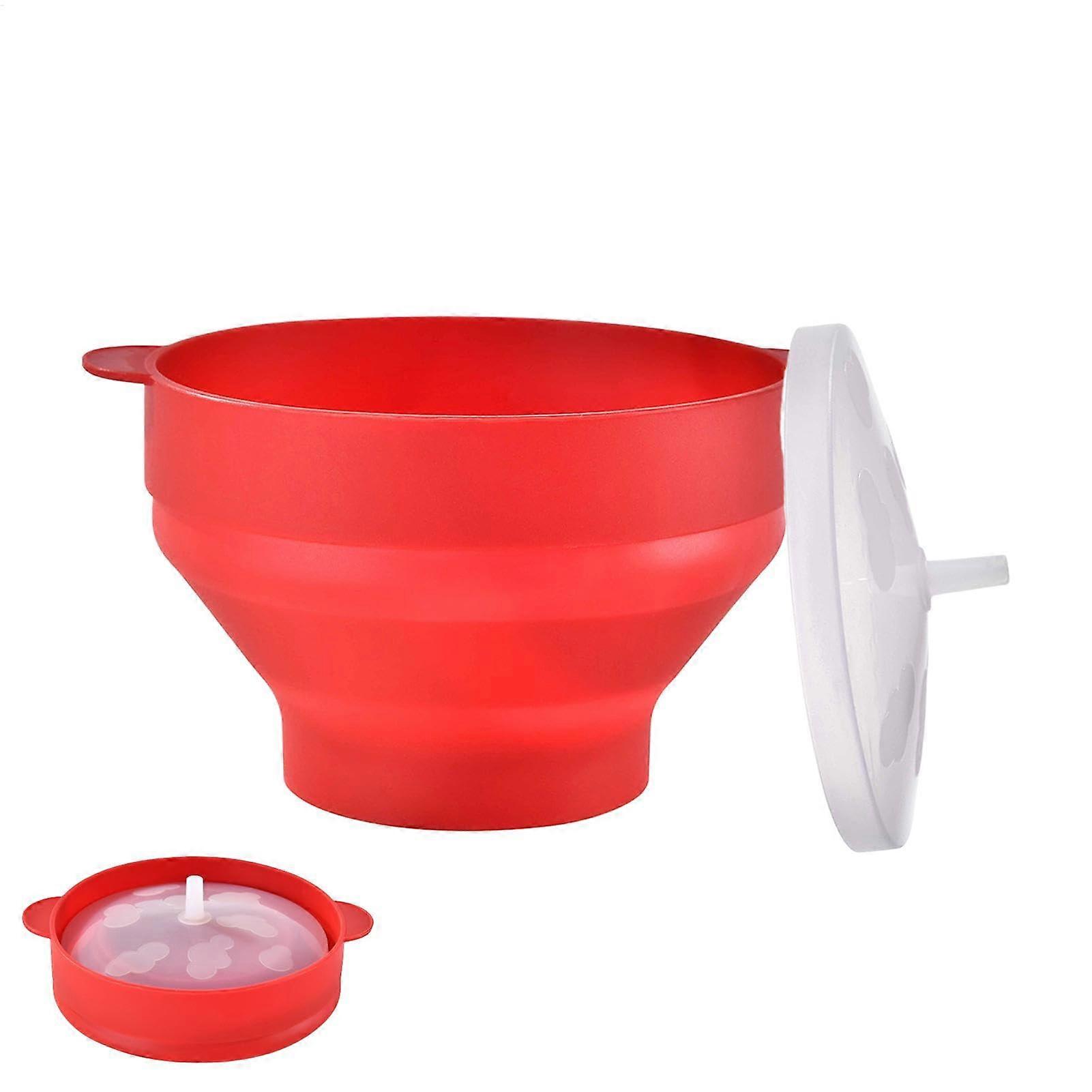 Popcorn Maker Microwave Bowl Foldable Silicone Popcorn Popper Round Red Bowl With Lid For Home And Travel