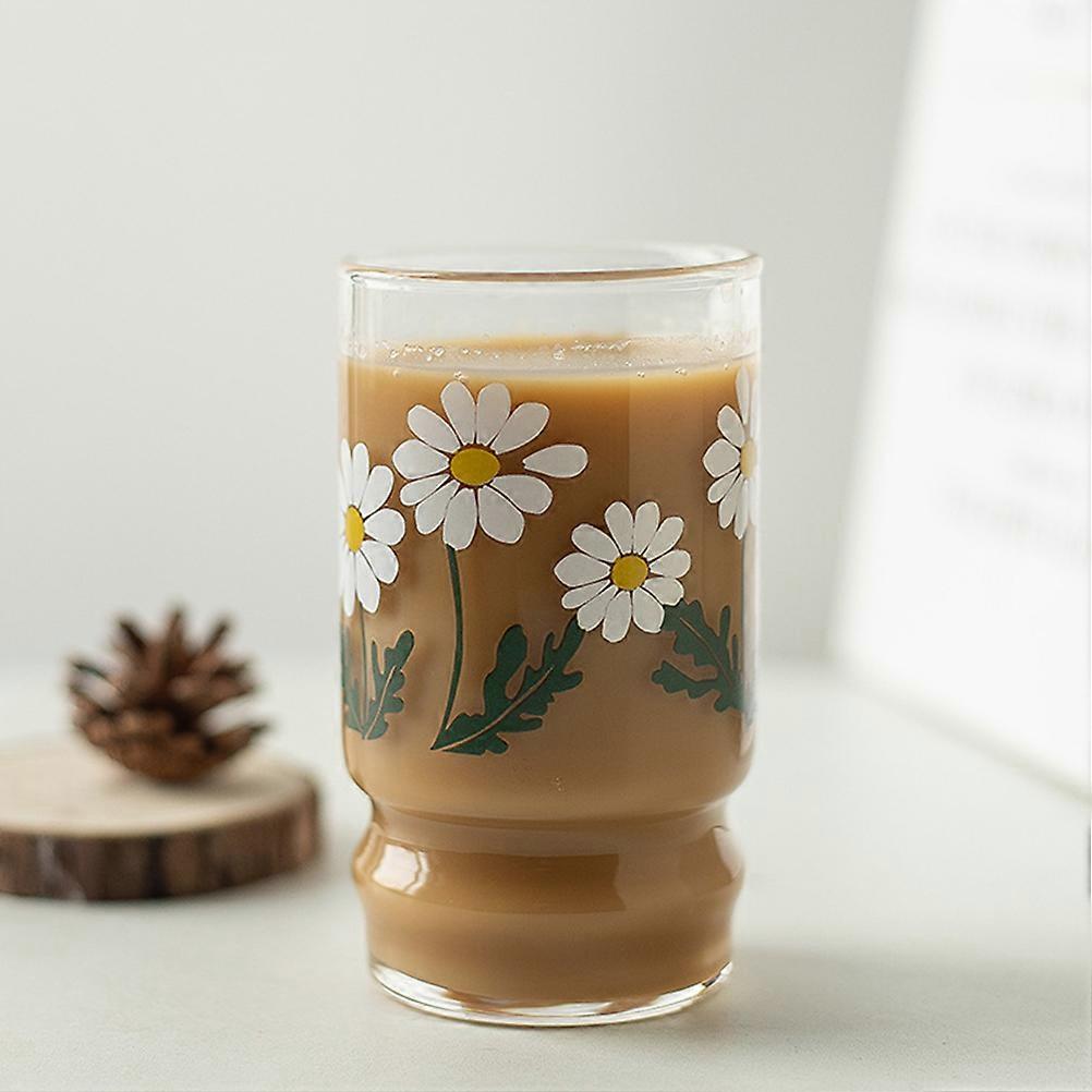 Drinking Cup Glass Medium Cup for Storage Use 1Pcs White Daisy