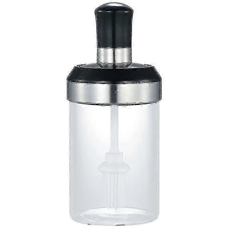 1pc Multi-functional Seasoning Box Glass Sauce Jar With Lid Transparent Glass Seasoning Jar Portable Kitchen Supplies For Home Use (oil Brush Style Wh