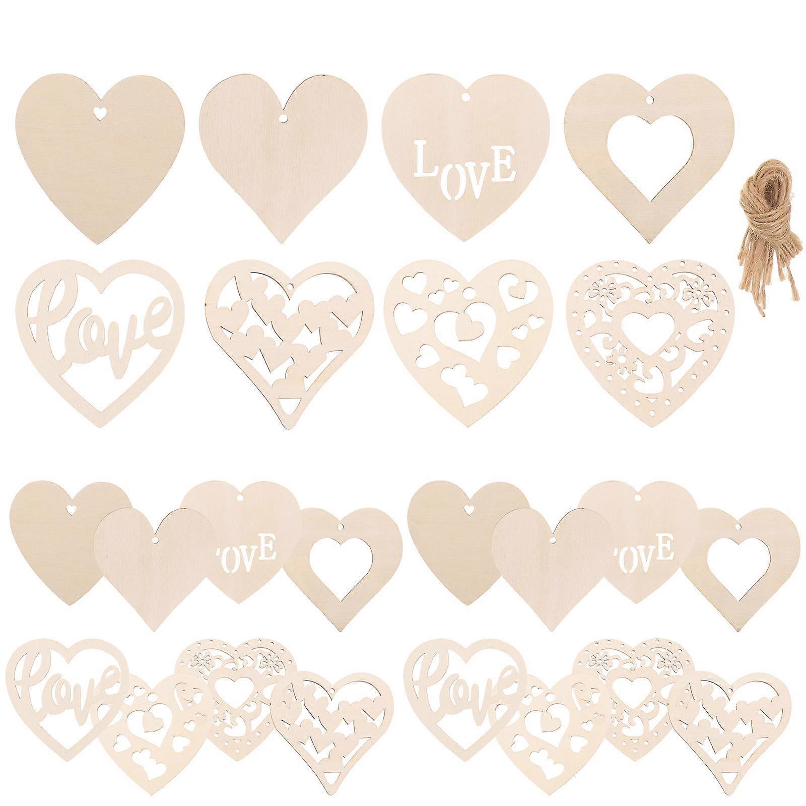 Valentine's Day Heart Crafts Unfinished Wood Heart Chip Assorted Color 80Pcs
