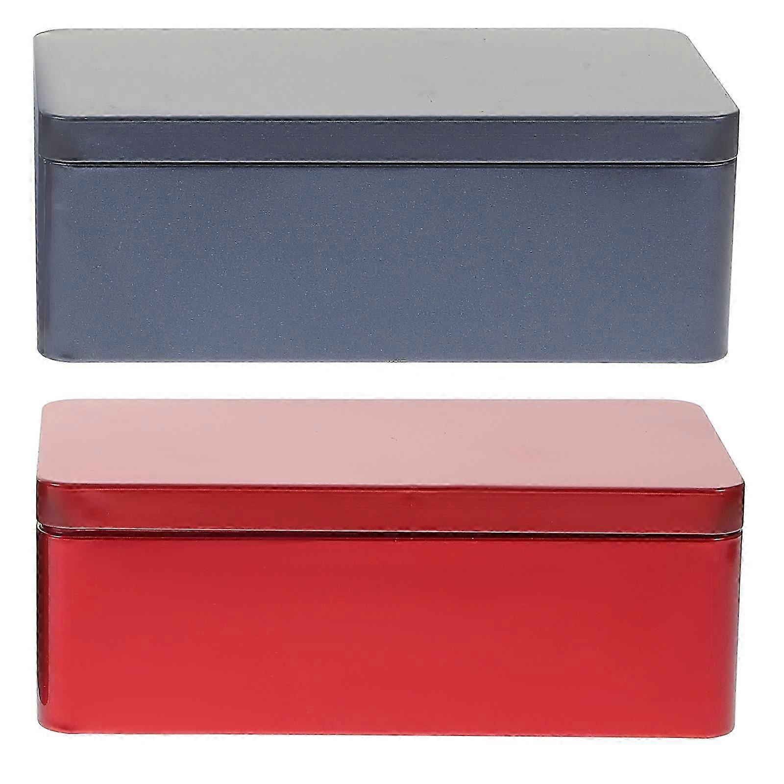 2pcs Rectangular Tinplate Boxes Mini Portable Tea Leaf Storage Containers