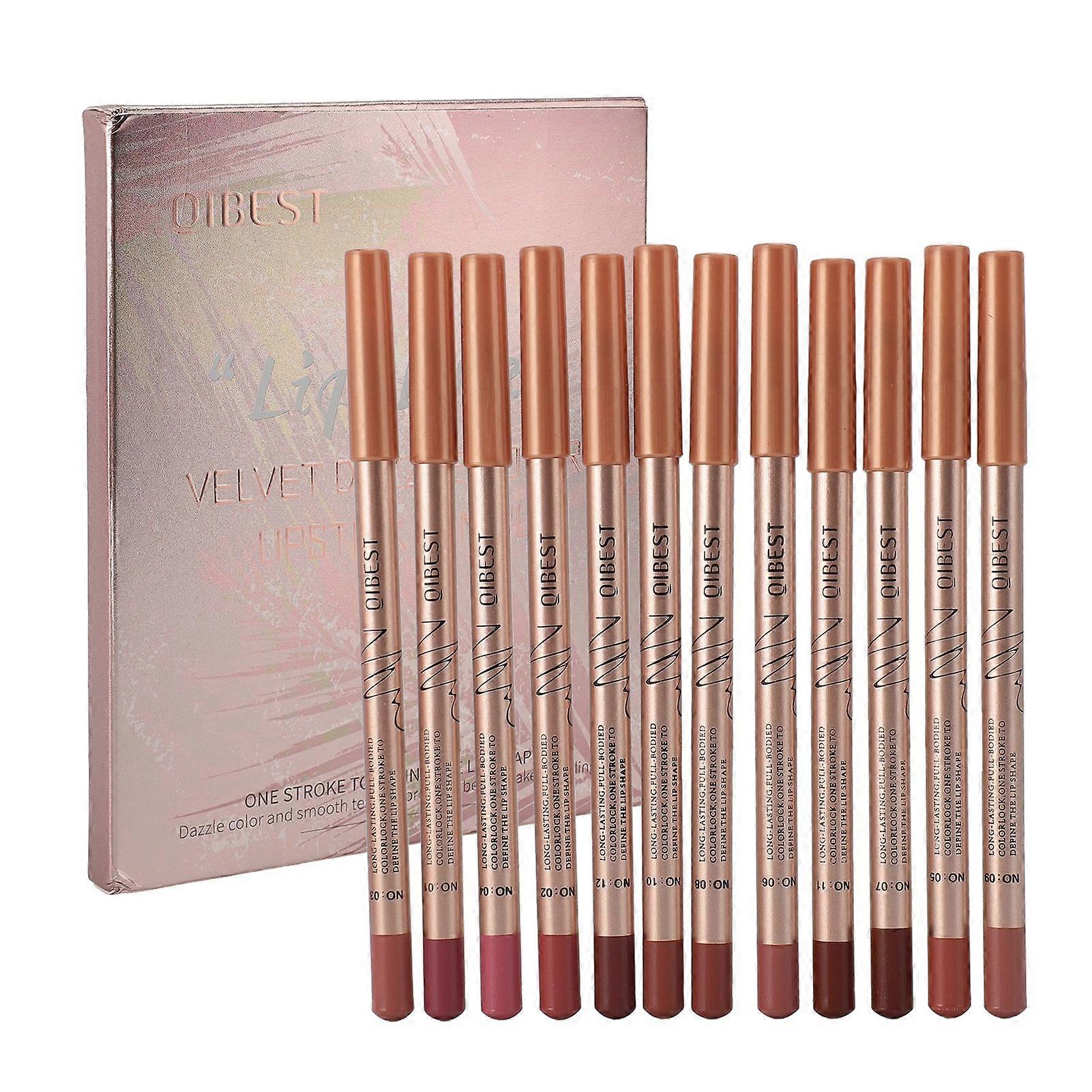 0.8g X 12PCS Lipliner Set Smudge Proof Long Lasting High Pigmented Portable Lip Makeup Pencil for Daily Use