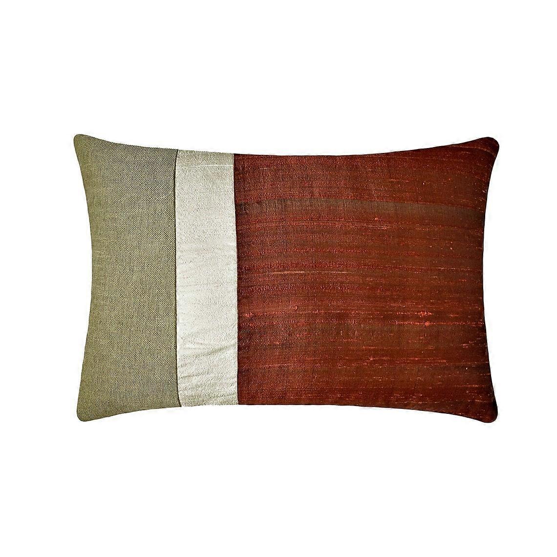 HomeCentric Decorative Lumbar Pillow Cover 12"x18" Rust Silk Color Block Patchwork for Sofa, Couch, Bed, Patio - Rust Silk Essence