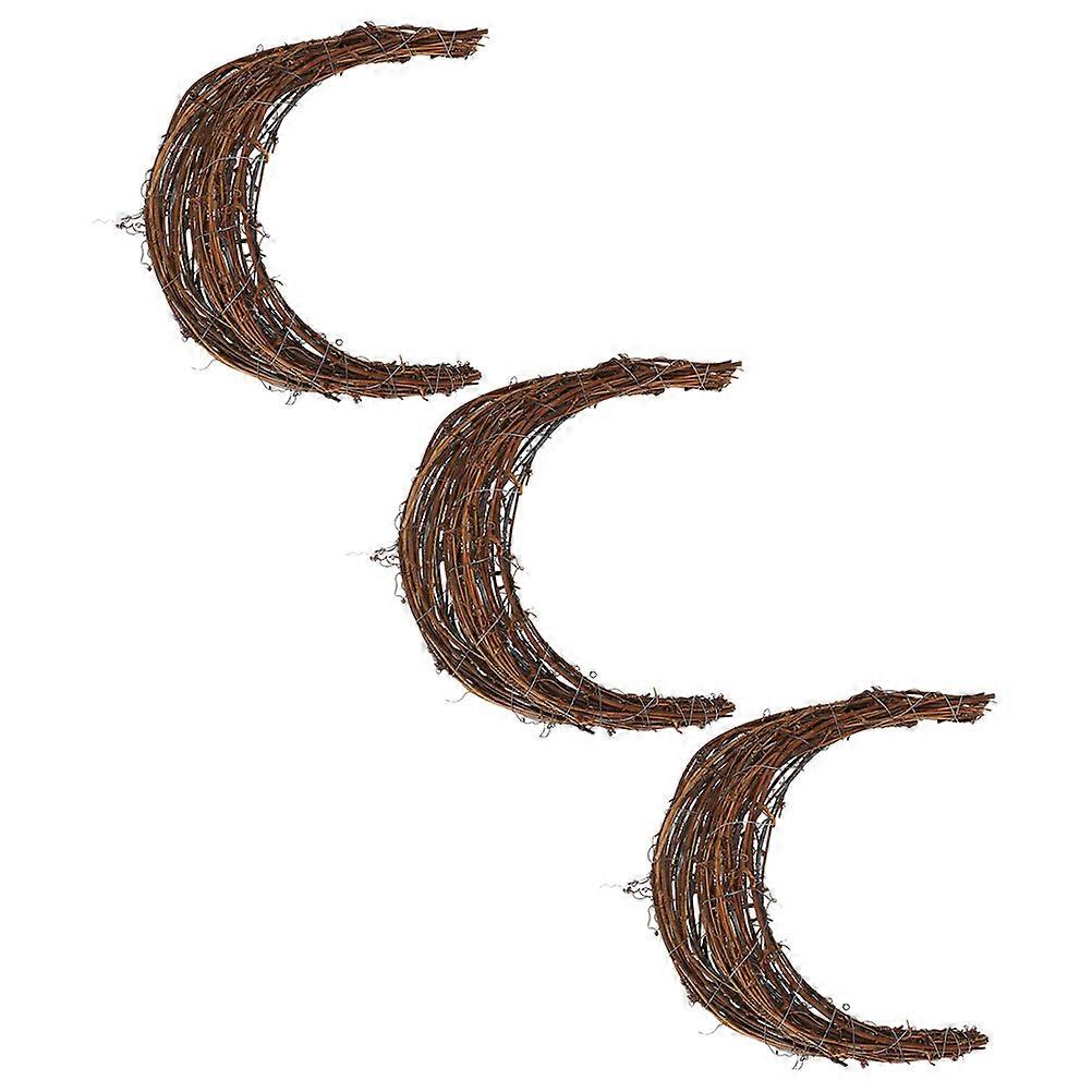 Handmade Moon Shape Wreath Rattan Frame for DIY Use Brown 12Pcs
