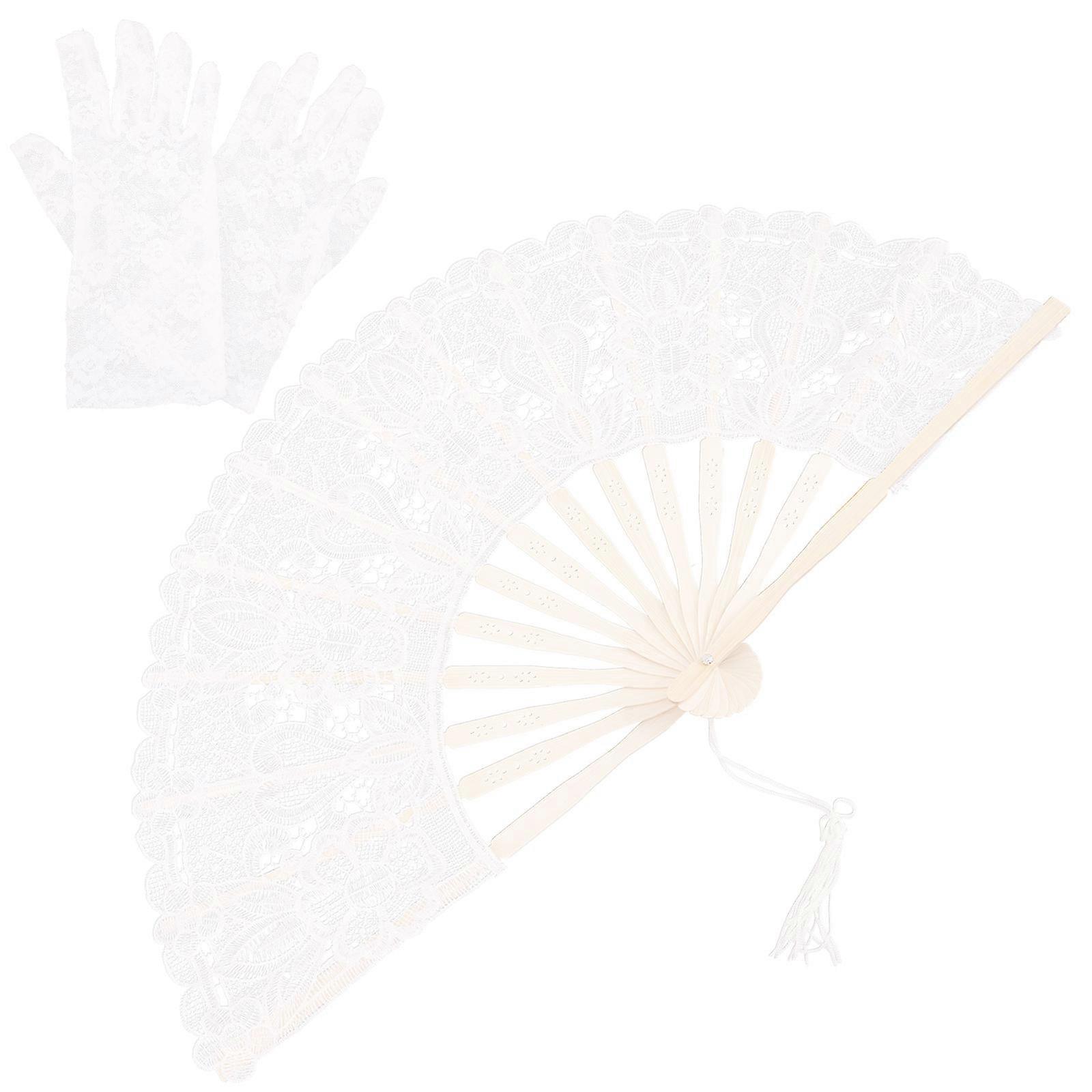 Bridal Fan and Lace Gloves for Wedding Function 5Sets