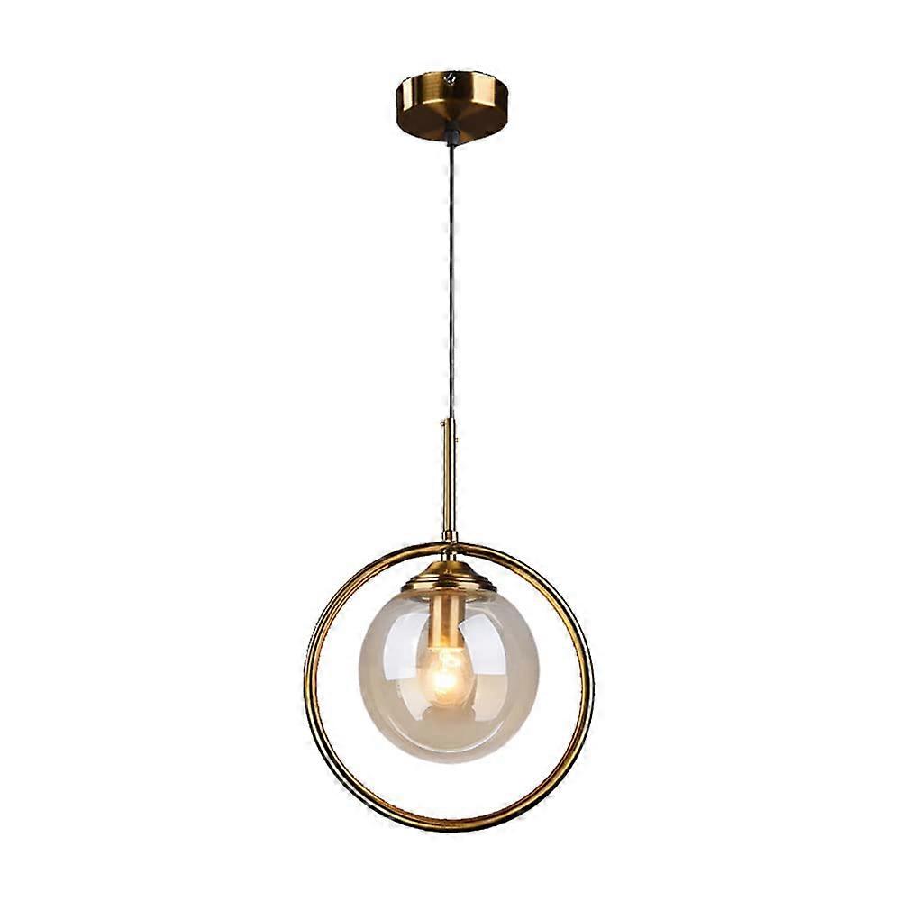 Lamp Glass Globe Chandelier, Bedside Modern Simple Globe Light, Adjustable Height Ceiling Light, Transparent Amber Shade