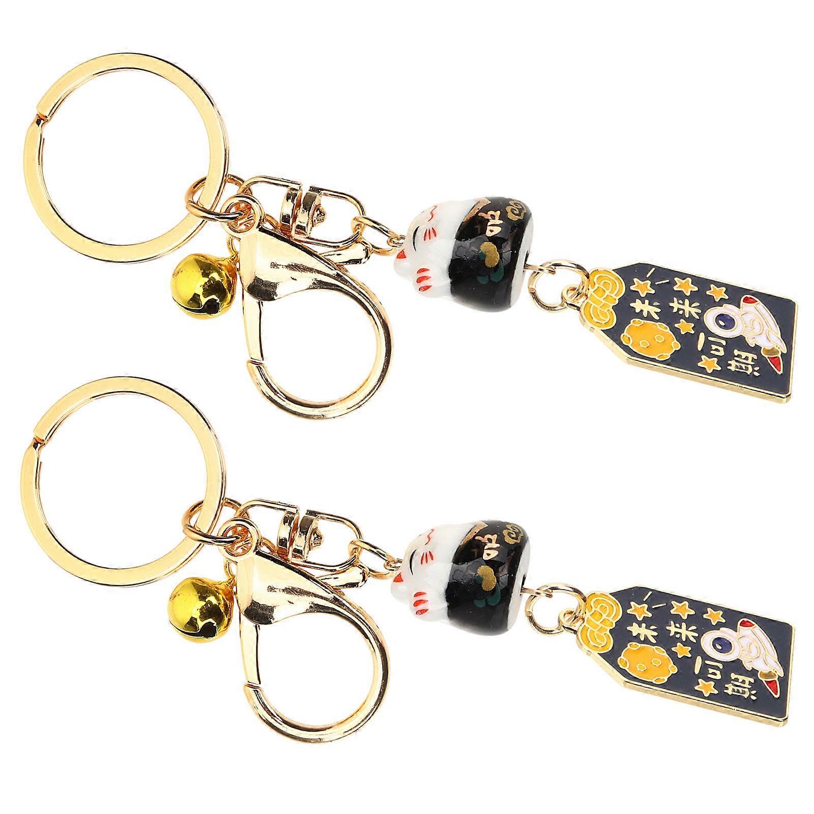 Japanese Key Chain Luck Cat Pendant for Decoration 6Pcs Black Keychain