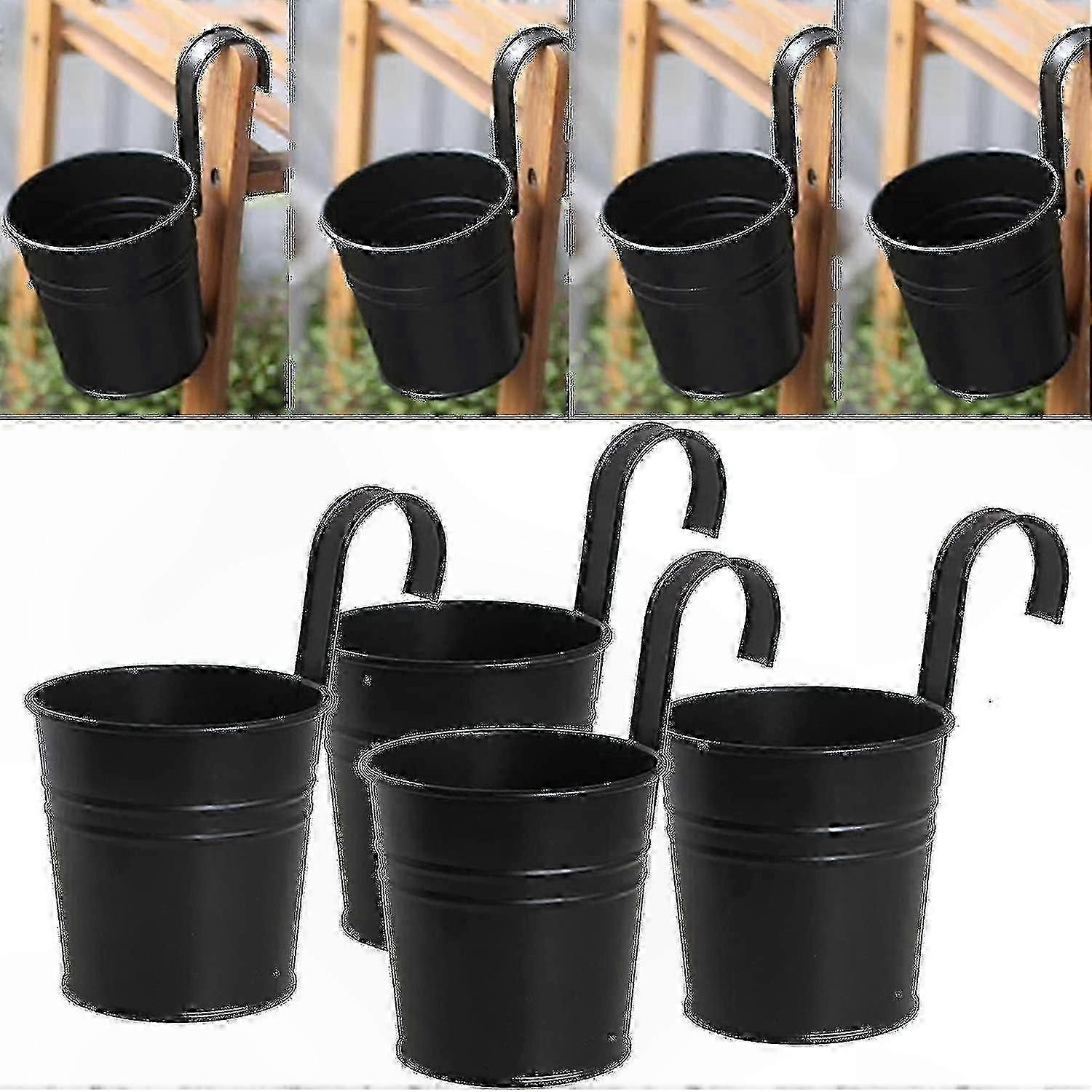 Black Iron Hanging Planters Set of 4 with Removable Hooks for Indoor and Outdoor Use