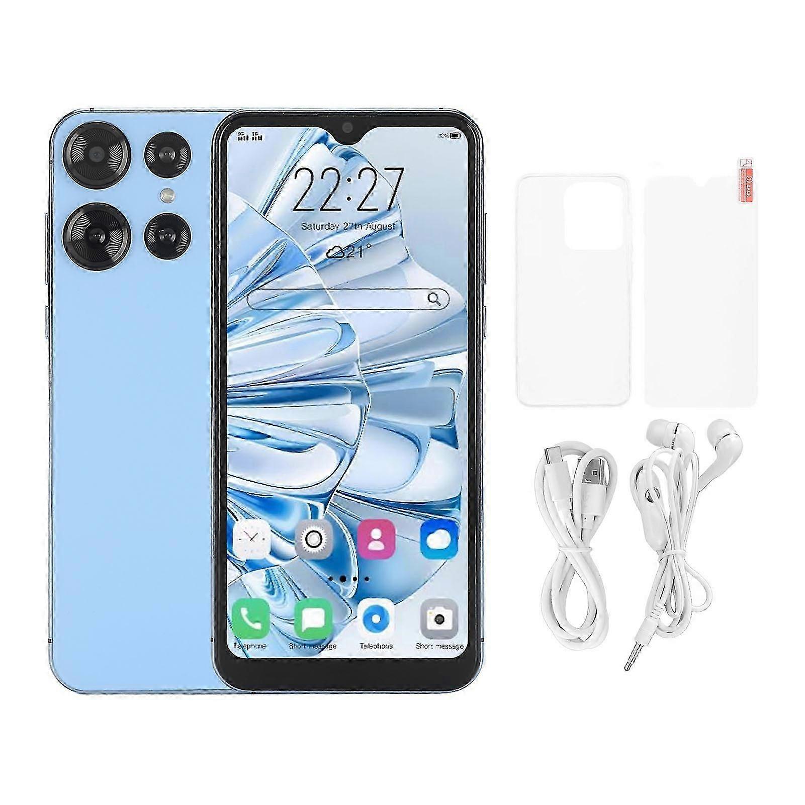 S24 Ultra Smartphone 6.49inch Dual SIM Dual Standby 6GB 64GB 8MP 32MP 2400x3200 6800mAh Ultra Slim Face Recognition Cell Phone for Android 12 Blue