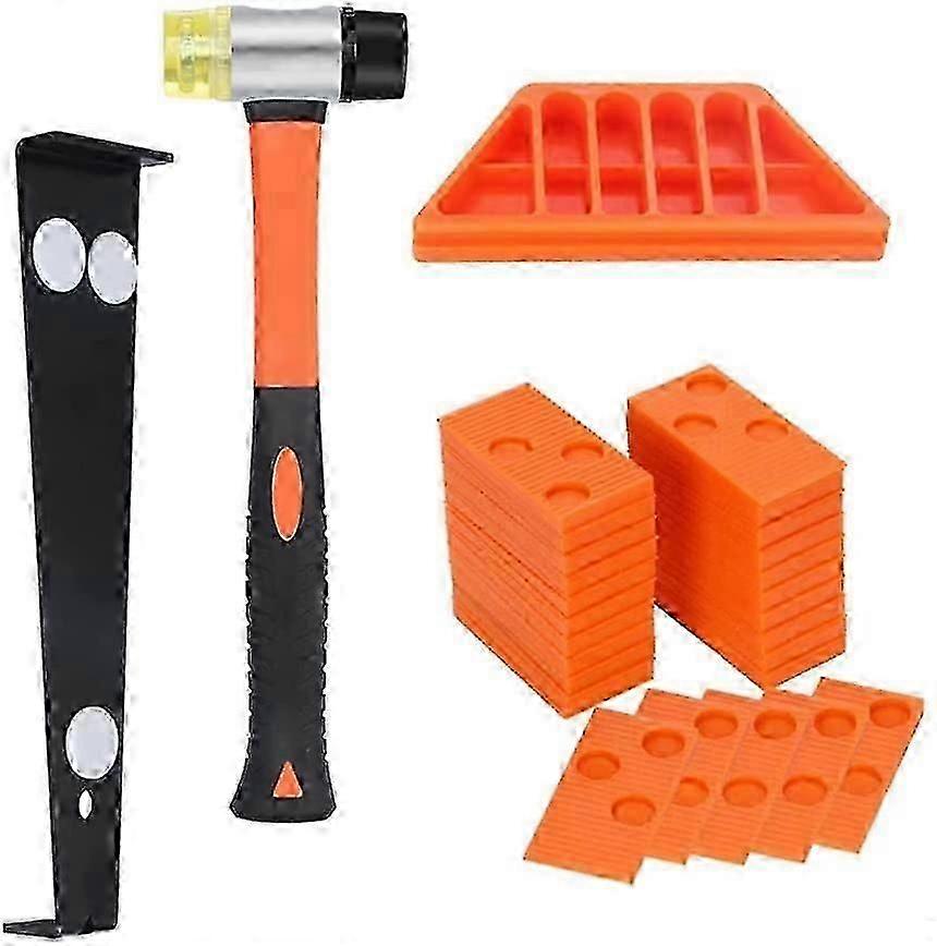 Laminate Flooring Kit with 40 Spacers, Double Headed Mallet, Tapping Block and Pull Up Bar (Orange)