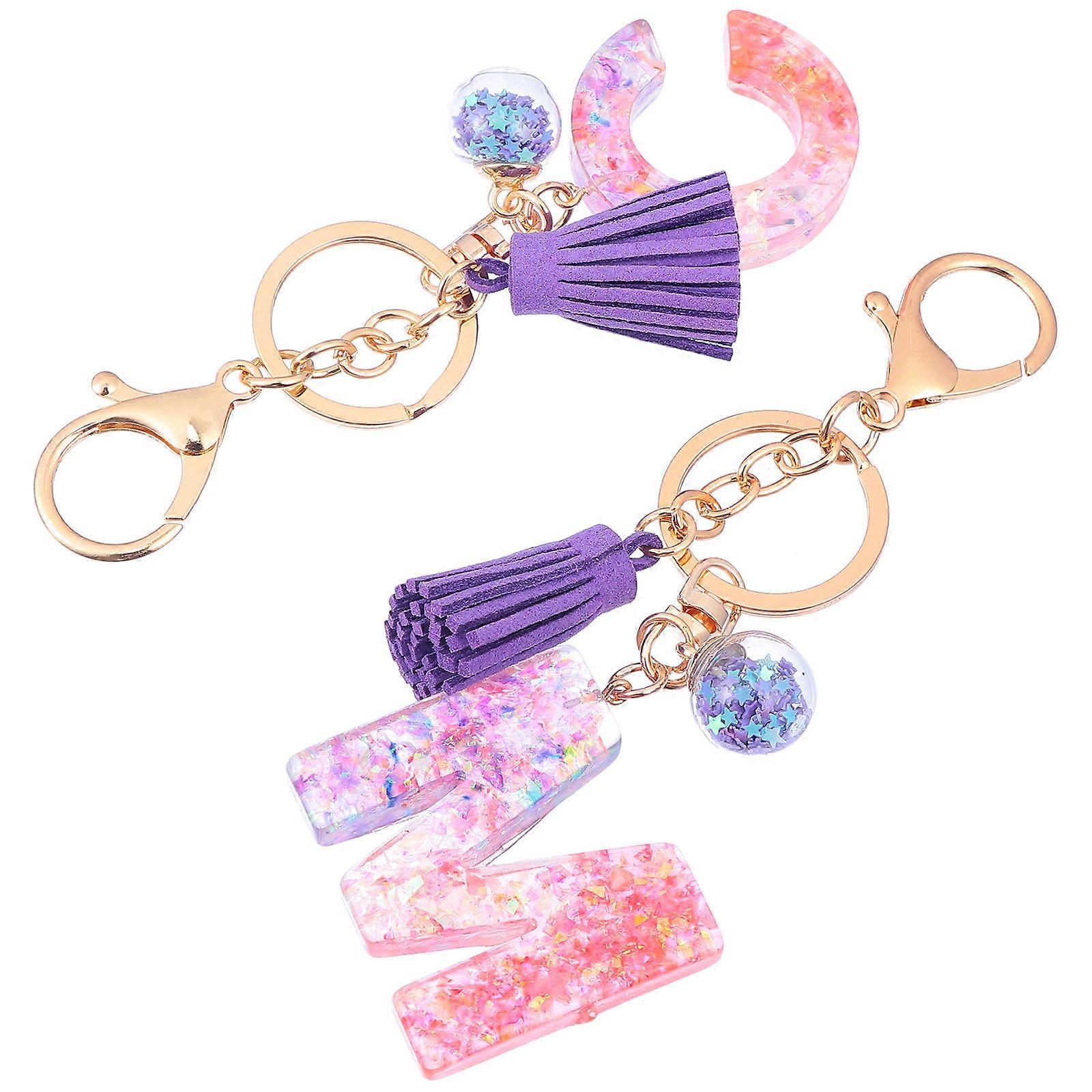 Resin Alphabet Keychains Letter Pendant for Decoration 4Pcs Assorted Color