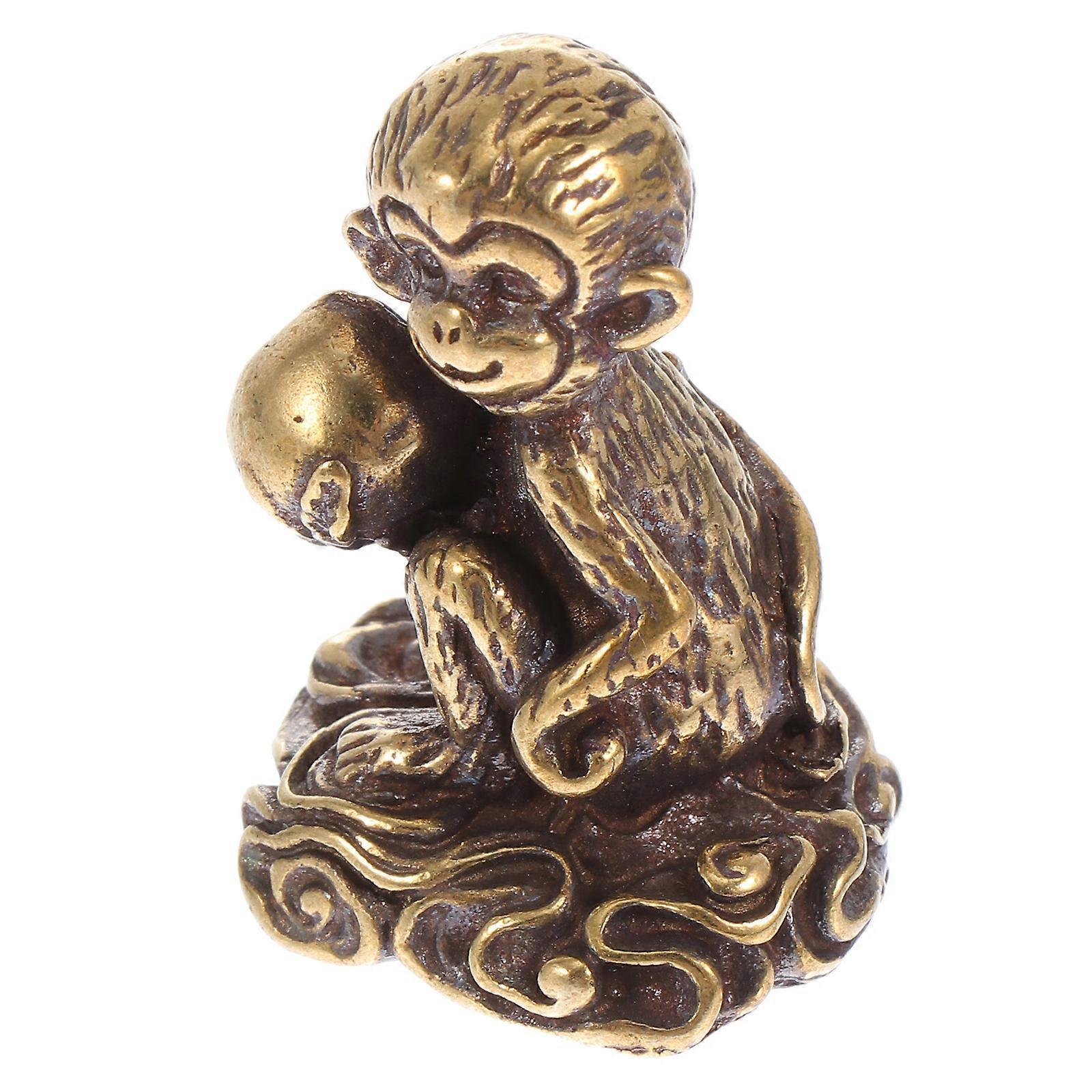 Copper Craft Mini Monkey Statue Decoration for Desktop 2Pcs