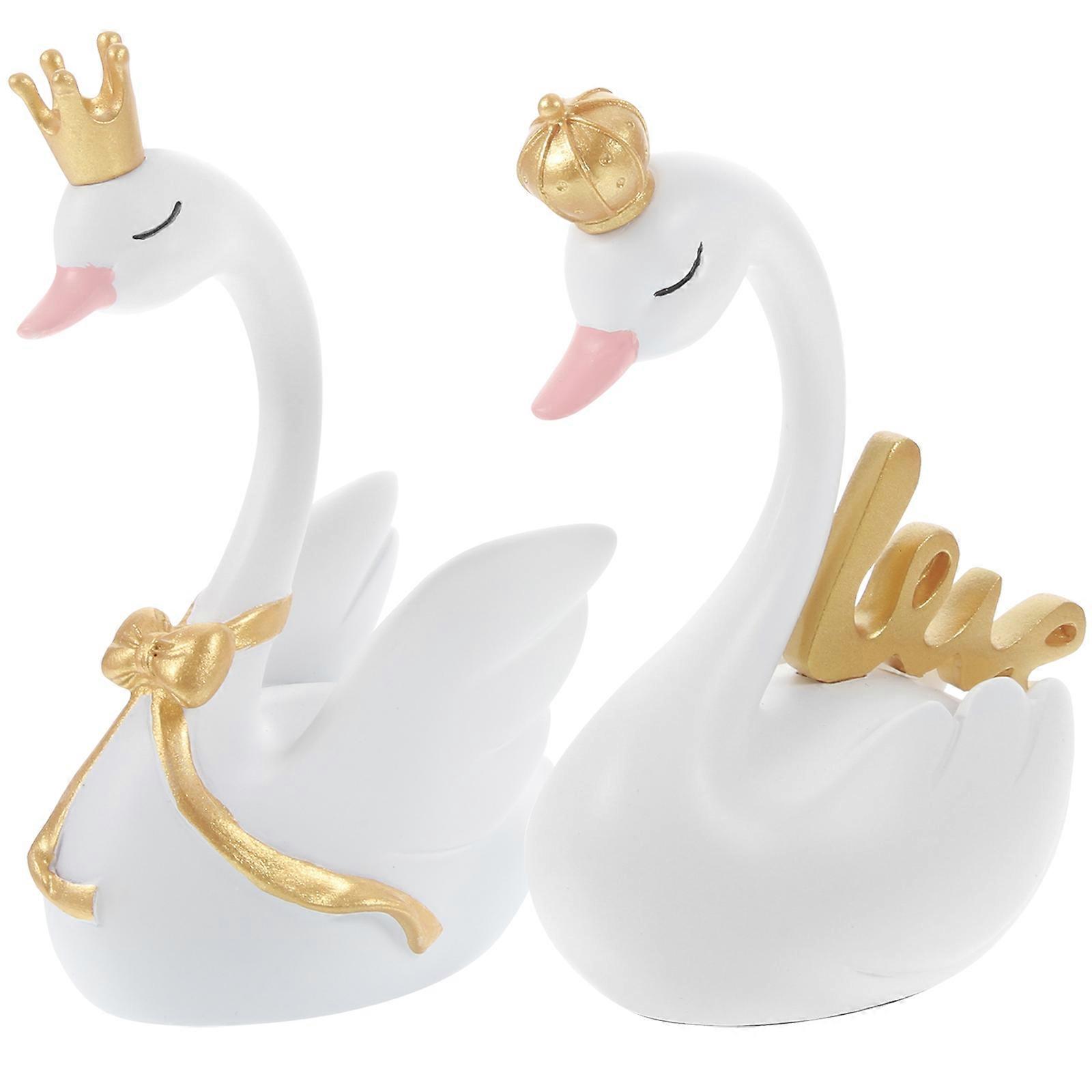 White Swan Figurine Resin Swan Statue for Decorative Use 1Set