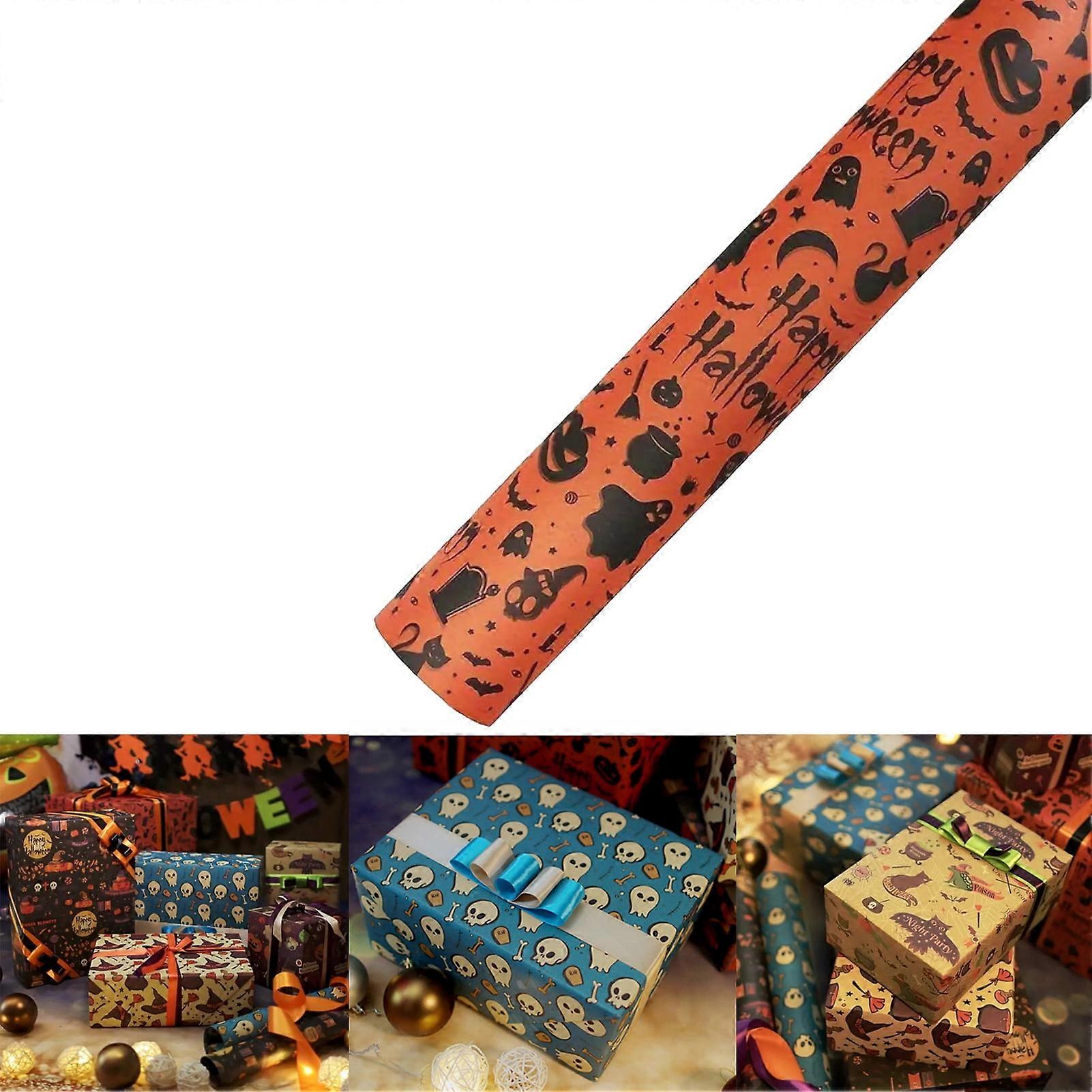 1PC Wrapping Paper Sheet - Pumpkin and Ghost Design, Perfect for Halloween, Holiday, Party - 1 Roll - 20 inch X 28 inch