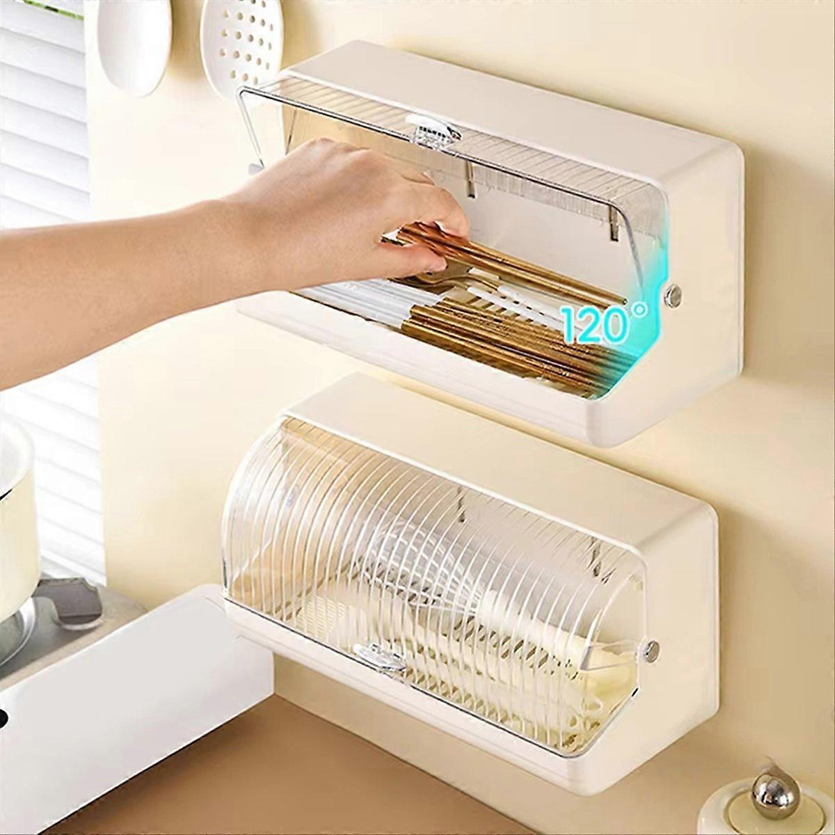 Large Capacity Chopstick Storage Box - Wall Mounted, Drainable, Dustproof with Lid, Ideal for Tableware Organization