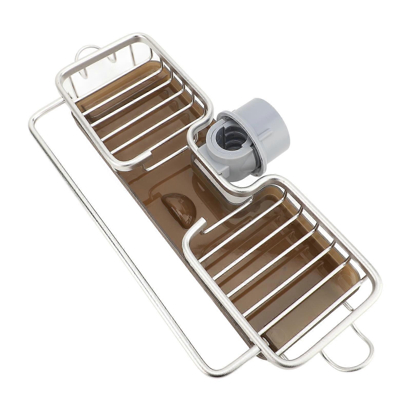 Kitchen Sink Faucet Organizer Space Aluminium Plastic Multifunctional Space Saving Hook Fast Drying Hanging Faucet Drain Rack for Brush Soap Silver 