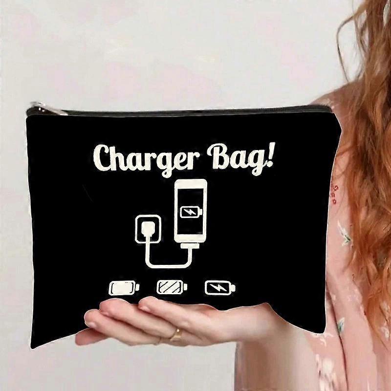 Durable Polyester Cable Organizer with Charger Slots | Transparent Zipper Pouch, Fun Pattern Design | Travel Tech Storage & Makeup Accessory