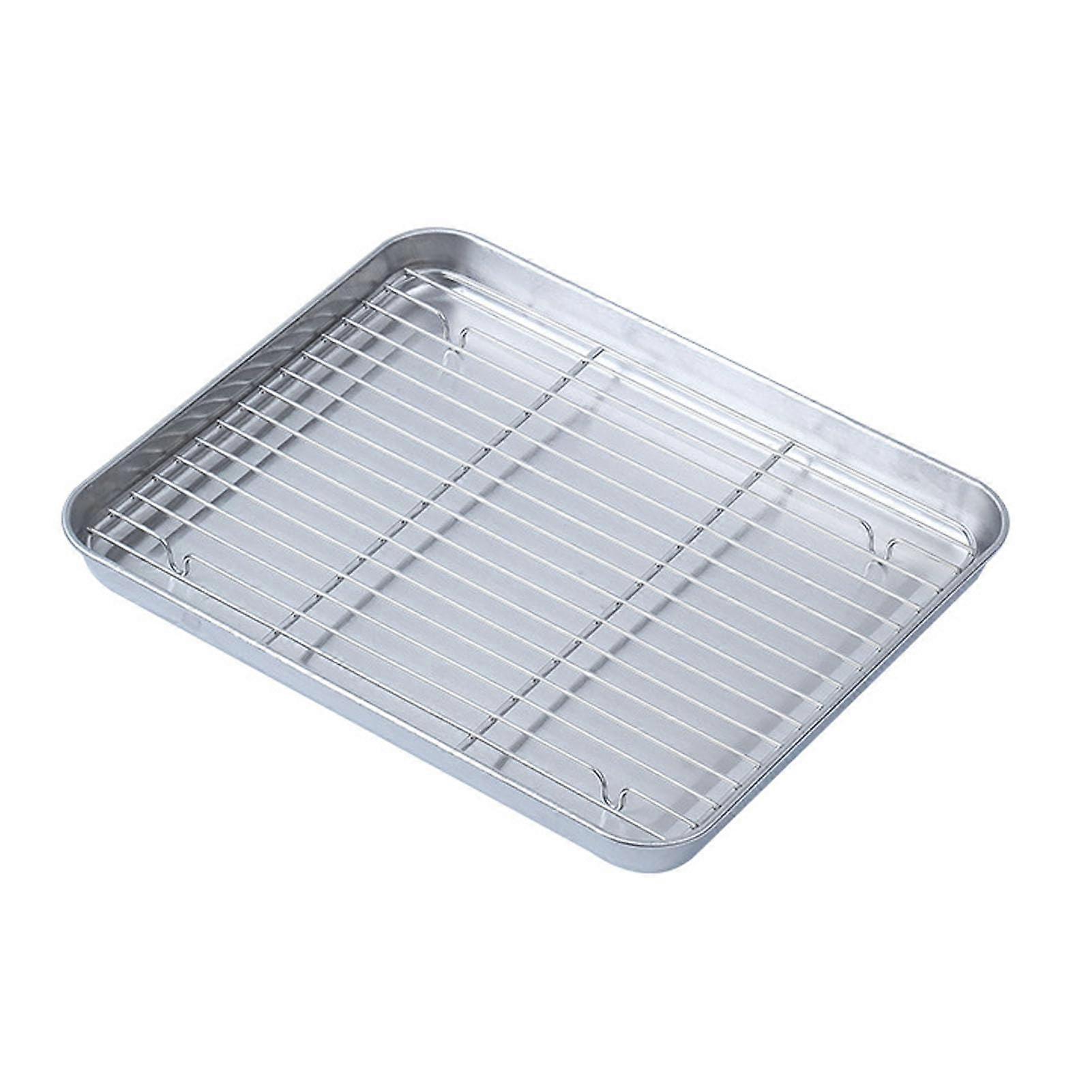 Baking Sheet Stainless Steel Thickened Multifunctional Cookie Sheet With Draining Rack Oven Safe, Medium With Rack