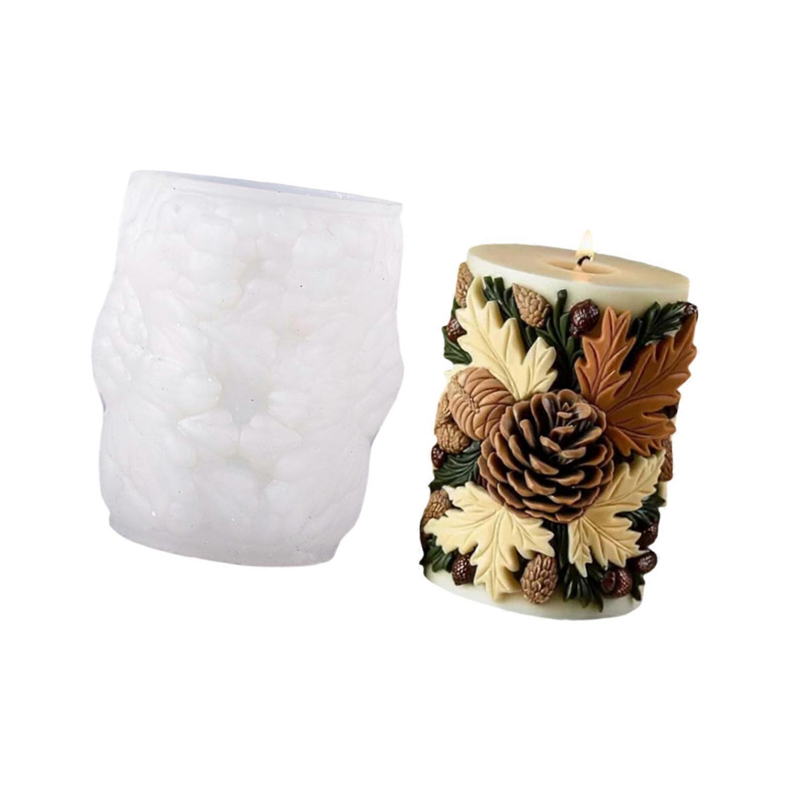 Pinecone Embossed Cylinder Candle Silicone Mould Multipurpose Silicone Mold For Handmade Candle Soap Chocolate Baking Multicolor