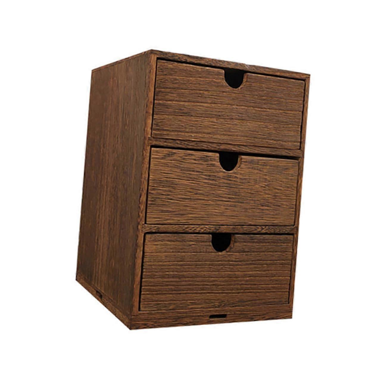 Wooden Multilayer Storage Drawer Box Brown Desktop Home Office Organizer With PullOut Shelves Sorting Crate