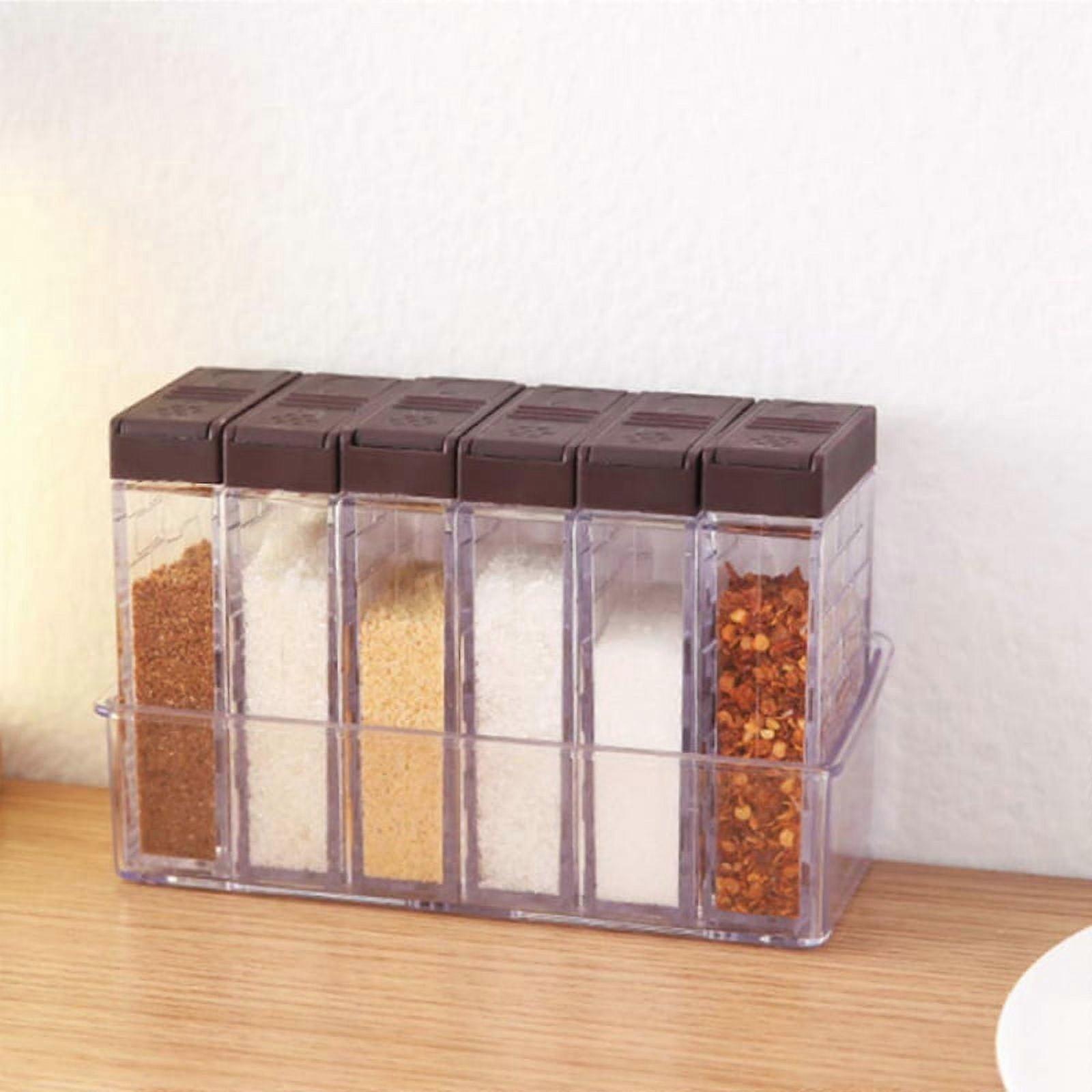 Spice Shaker Jars, Seasoning Shaker Box Condiment Set,Seasoning Storage Containers with Adjustable Lids Brown