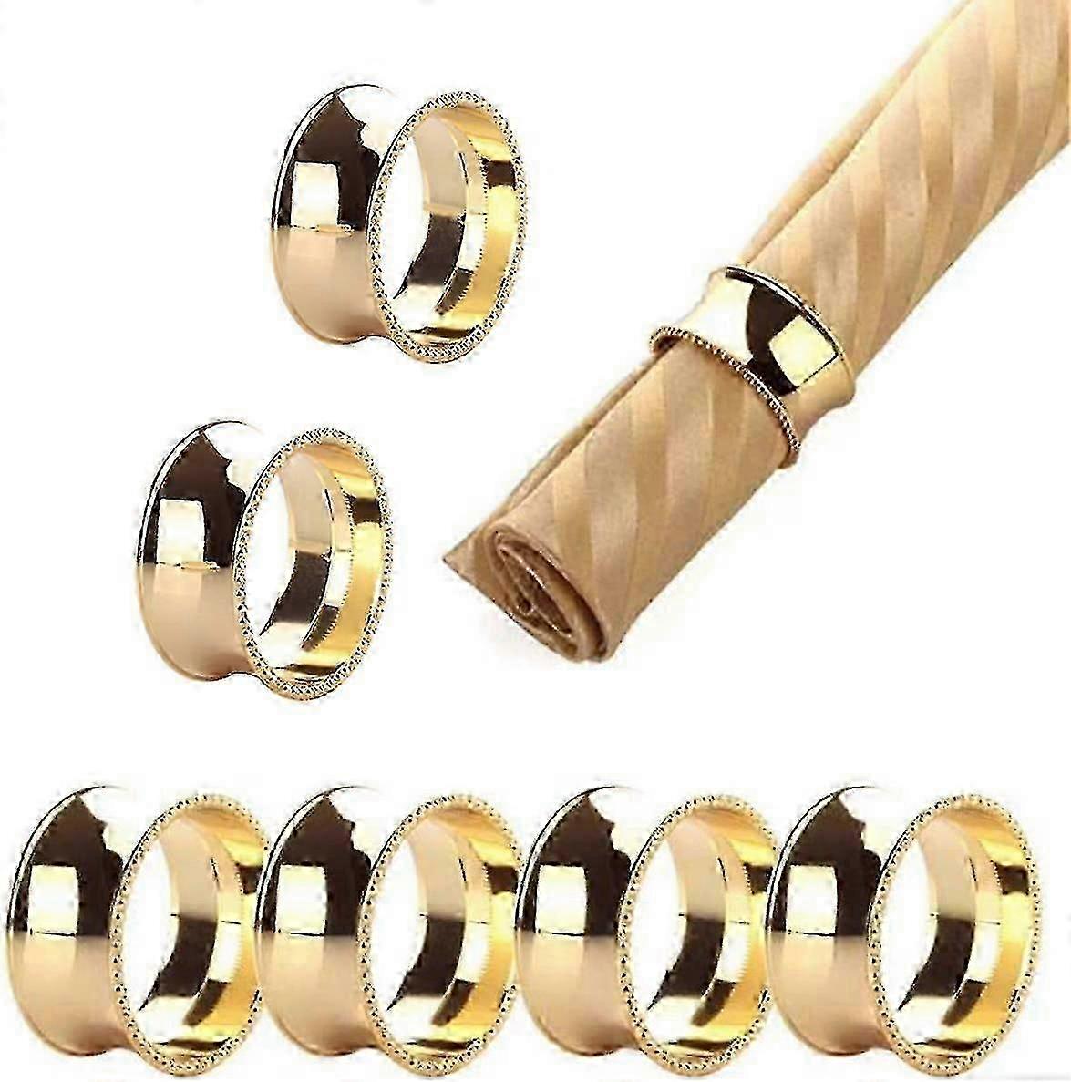 طقم خواتم المناديل ، حامل مناديل العشاء ، تقليم معدني طبيعي مصنوع يدويا (تقليم مطلي بالخرز الذهبي ، 6 قطع)