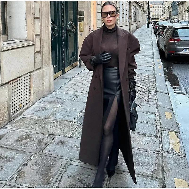 Women'S Double-Breasted Shoulder-Padded Lapel Coat