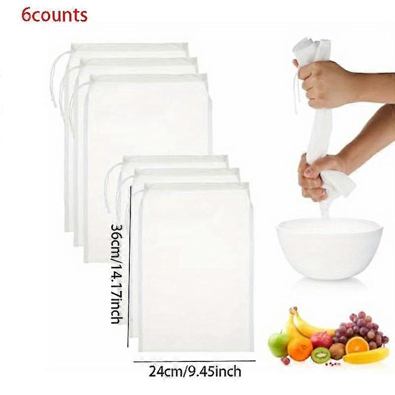 1 pak, 6 pak sap wijn filterzak fruit groente zeefzak sojamelk filterzak herbruikbare grove katoenen zak filter amandelmelk filter C