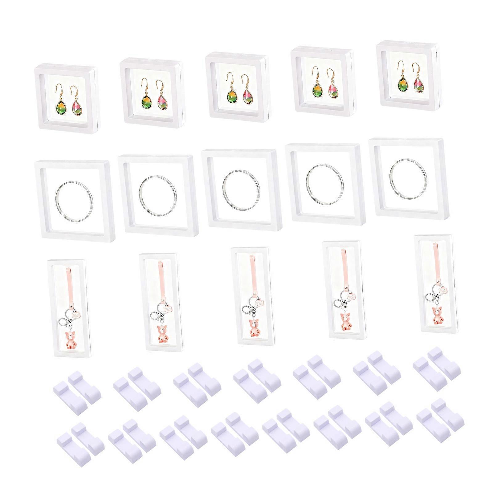 Floating Jewelry Display Stand Transparent Plastic Showcase Box With 360 Degree Viewing Hanging Mount  White