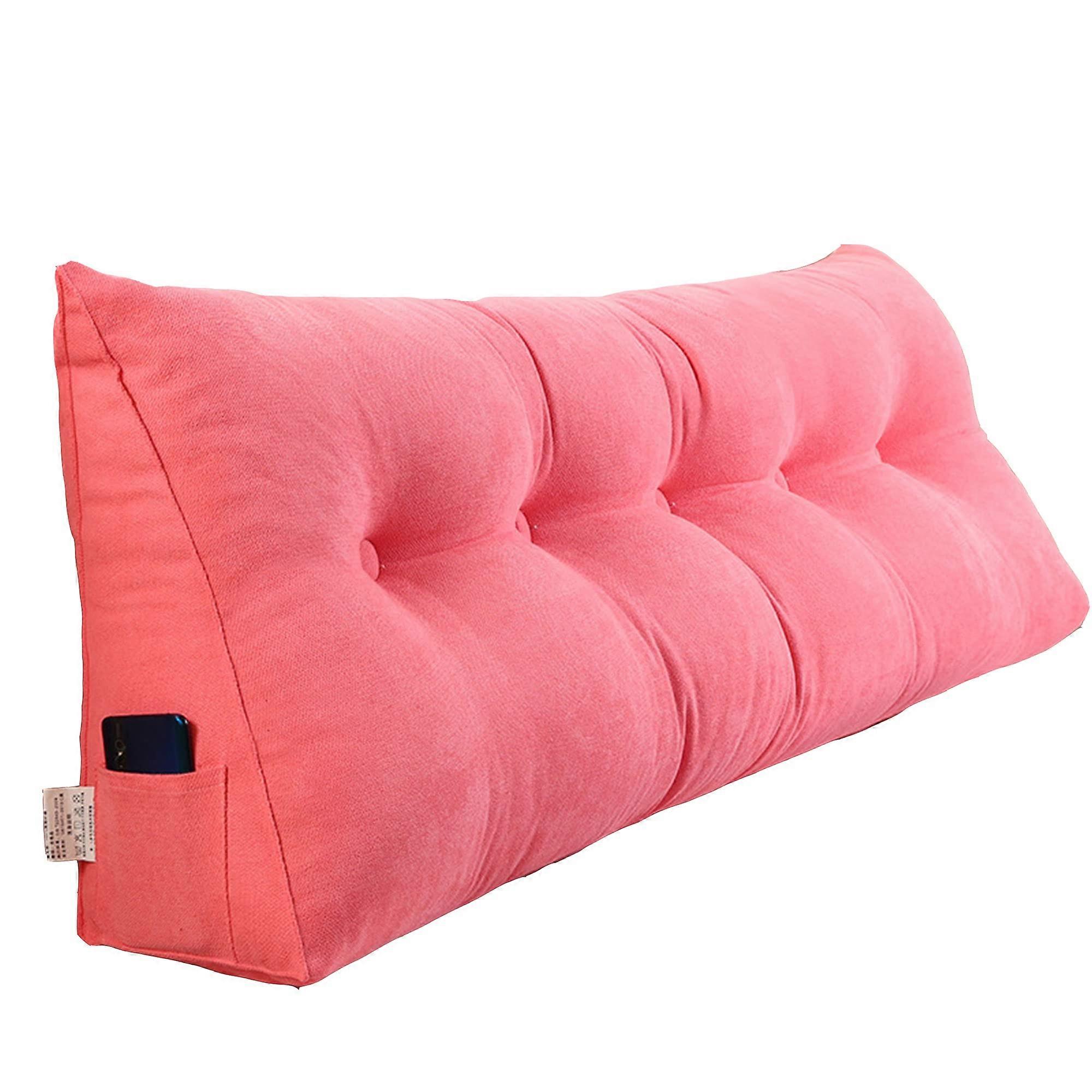 Backrest Cushion Triangular Headboard Pillow for Daybed and Bed with Removable Cover, 120x50x20cm Pink