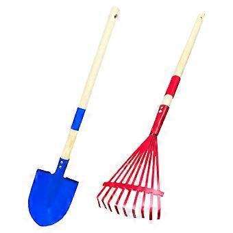 Houten kinderharken en schep set van 2 stuks voor buitenactiviteiten, gemakkelijk vast te pakken, grond, zand, speeltuingereedschap, veelkleurig