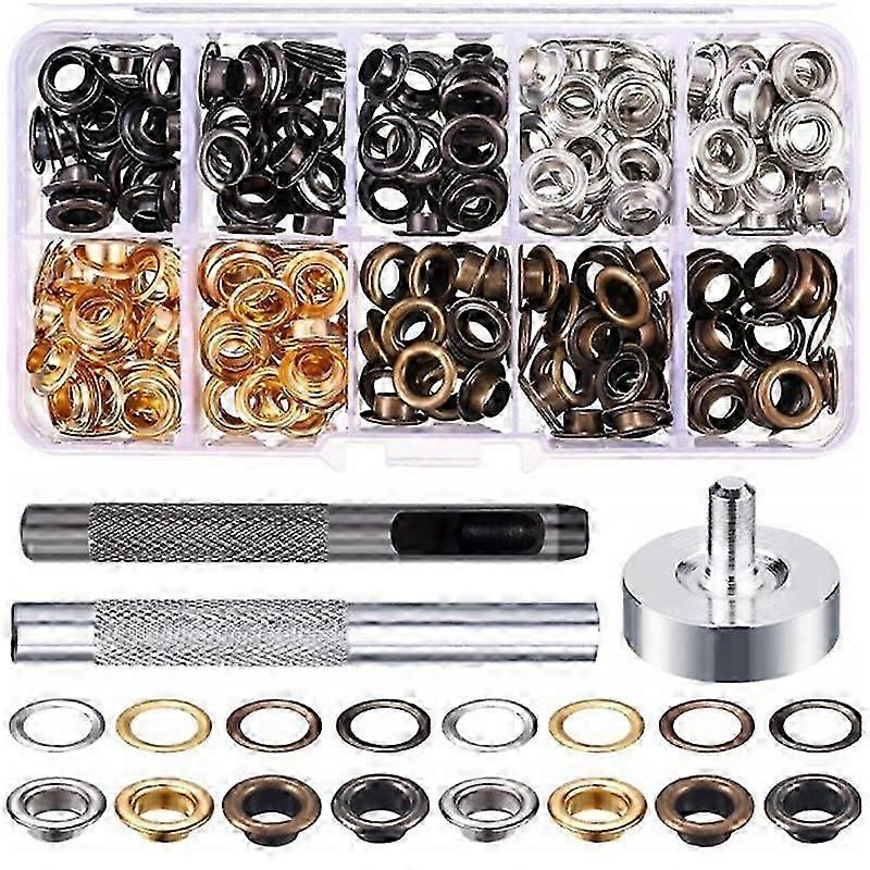 200 Set 6 mm Metal Grommets Eyelets Kit with a Base and Punch Hole Tool and Installation Tool Repai