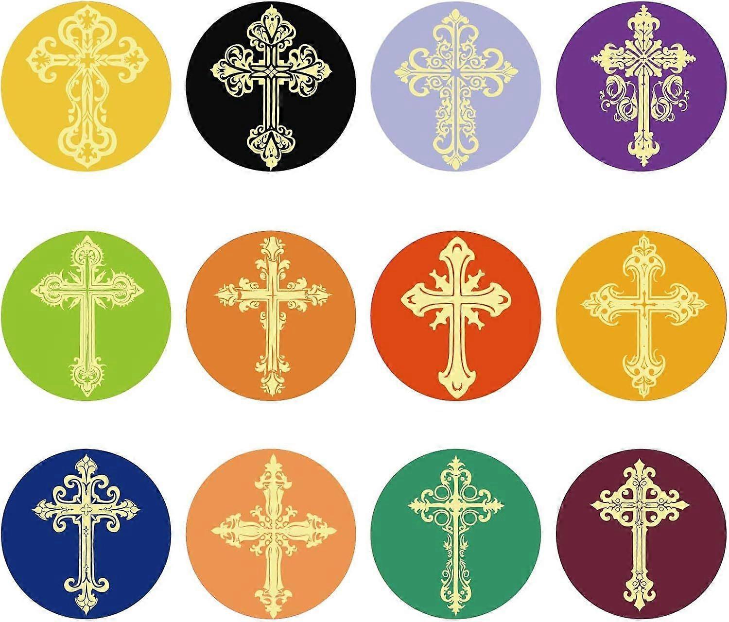 120Pcs 12 Styles Gold Foil Sticker 2In Crosses Colorful Stickers Embossing Paster Self Adhesive Round Labels for Envelopes Card DIY Seal Party Decor I