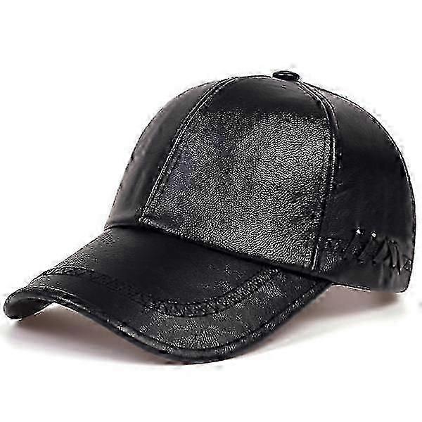Leather cap, men's baseball cap, trendy baseball caps Black