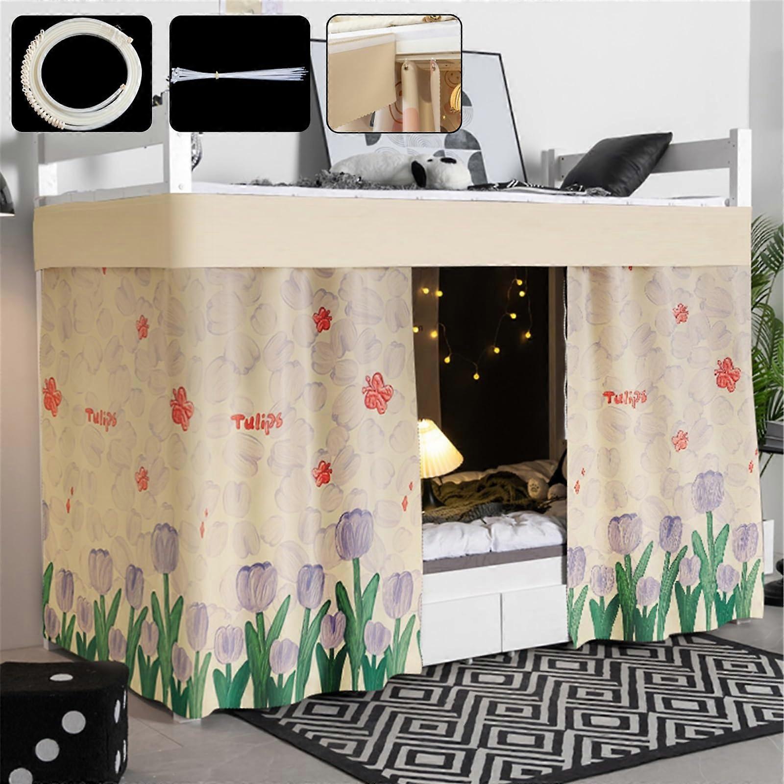 Bunk Bed Curtains with Light Blocking and Full Privacy for College Dorm, 1.2M Flower B, 2pcs