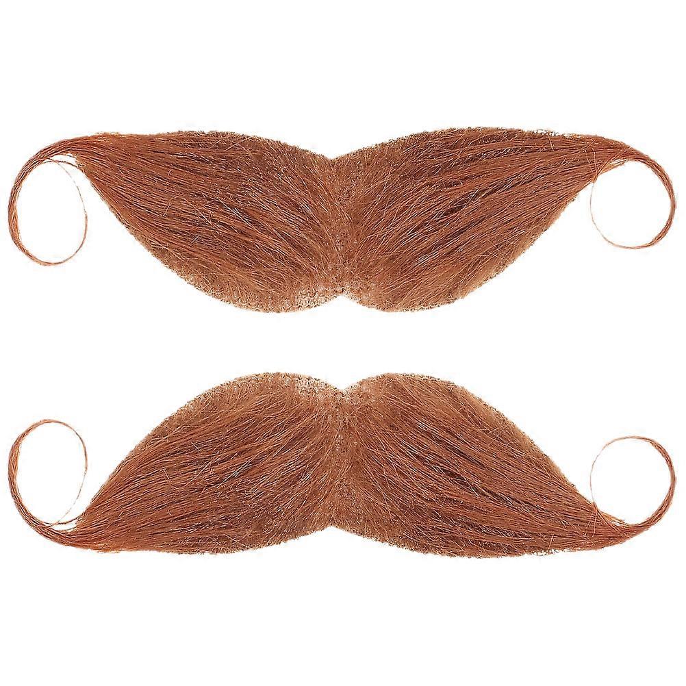 Fake Mustache Brown Plush Fabric for Party 2Pcs Realistic Mustache Prop