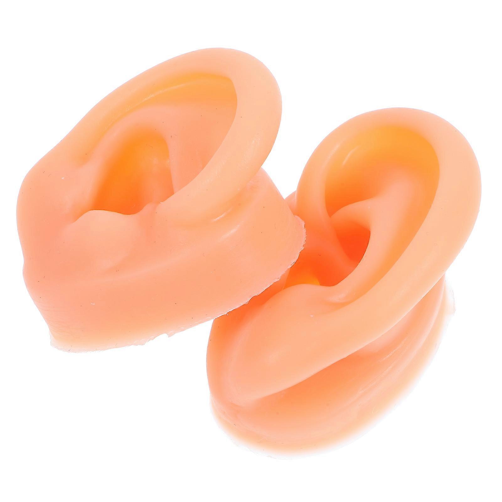 Khaki Silicone Ear Model for Display 1Pair Realistic Soft Flexible Practice Ears