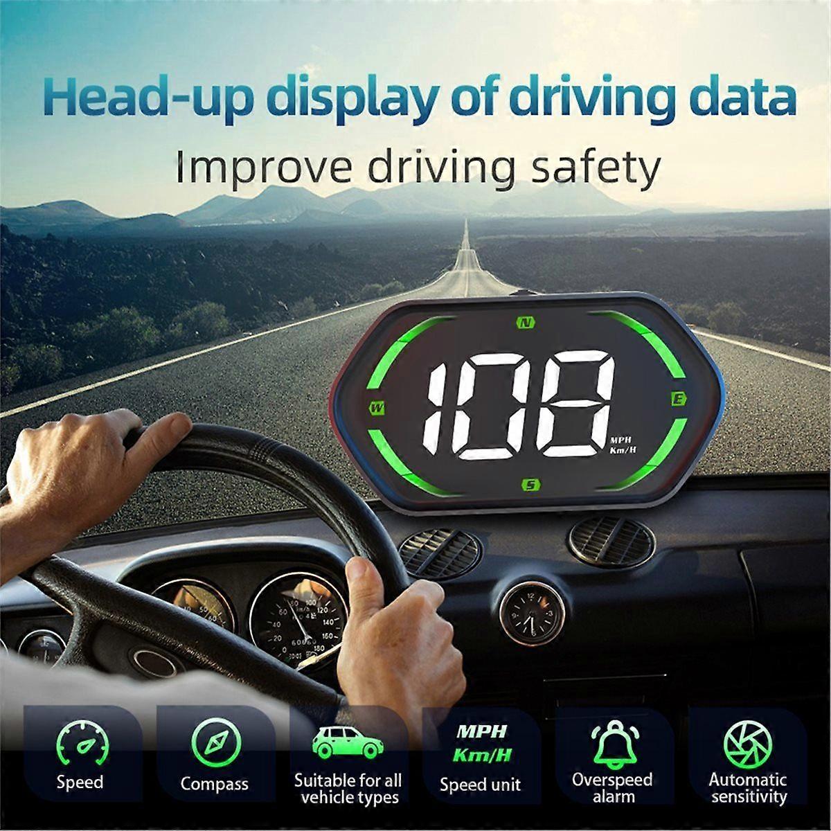 Universal GPS Speedometer,Car HUD Display with Large Screen & Speed Alarm Heads-Up Display for All