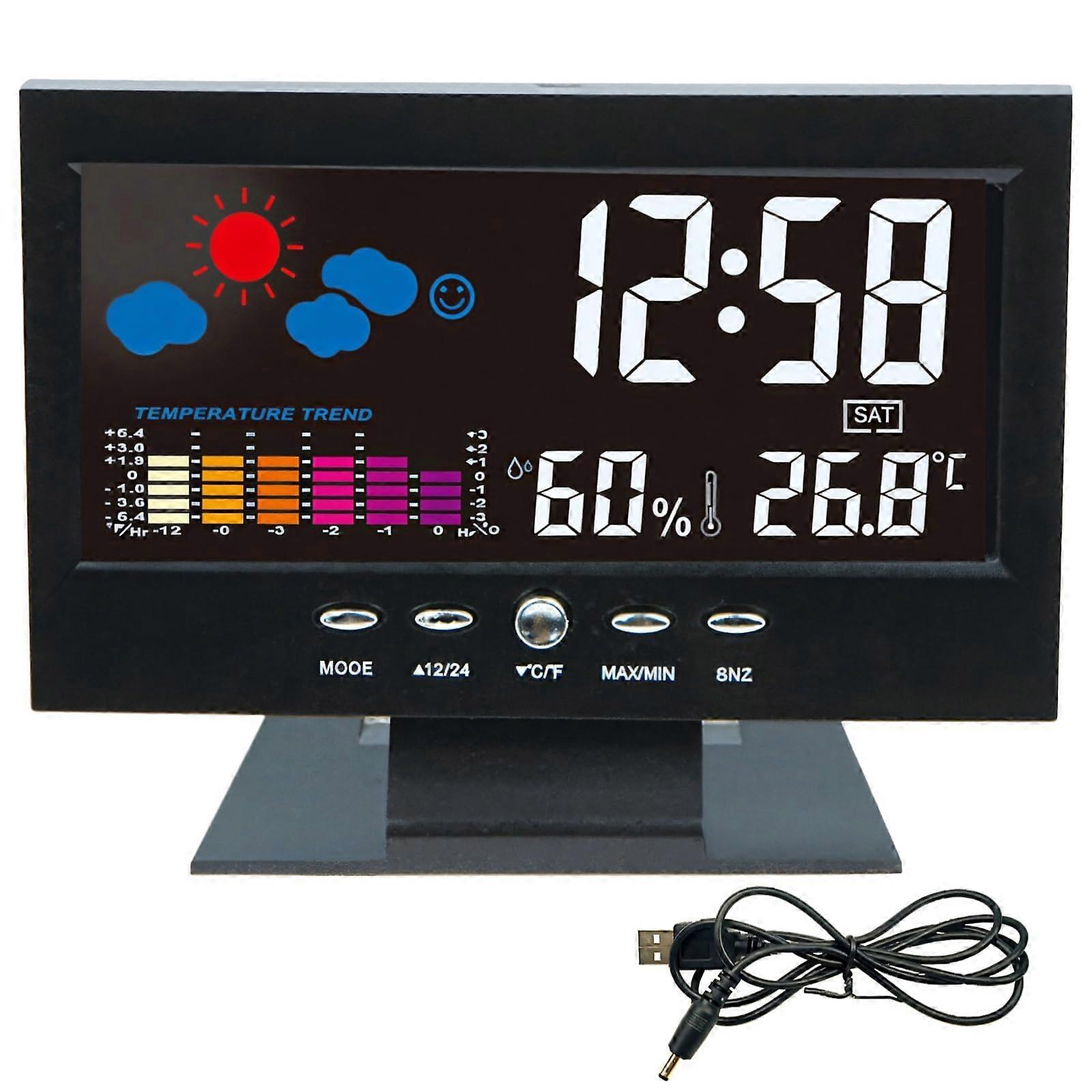 Weather Station Clock USB Powered Color LCD Display with Forecast Voice Control and Snooze