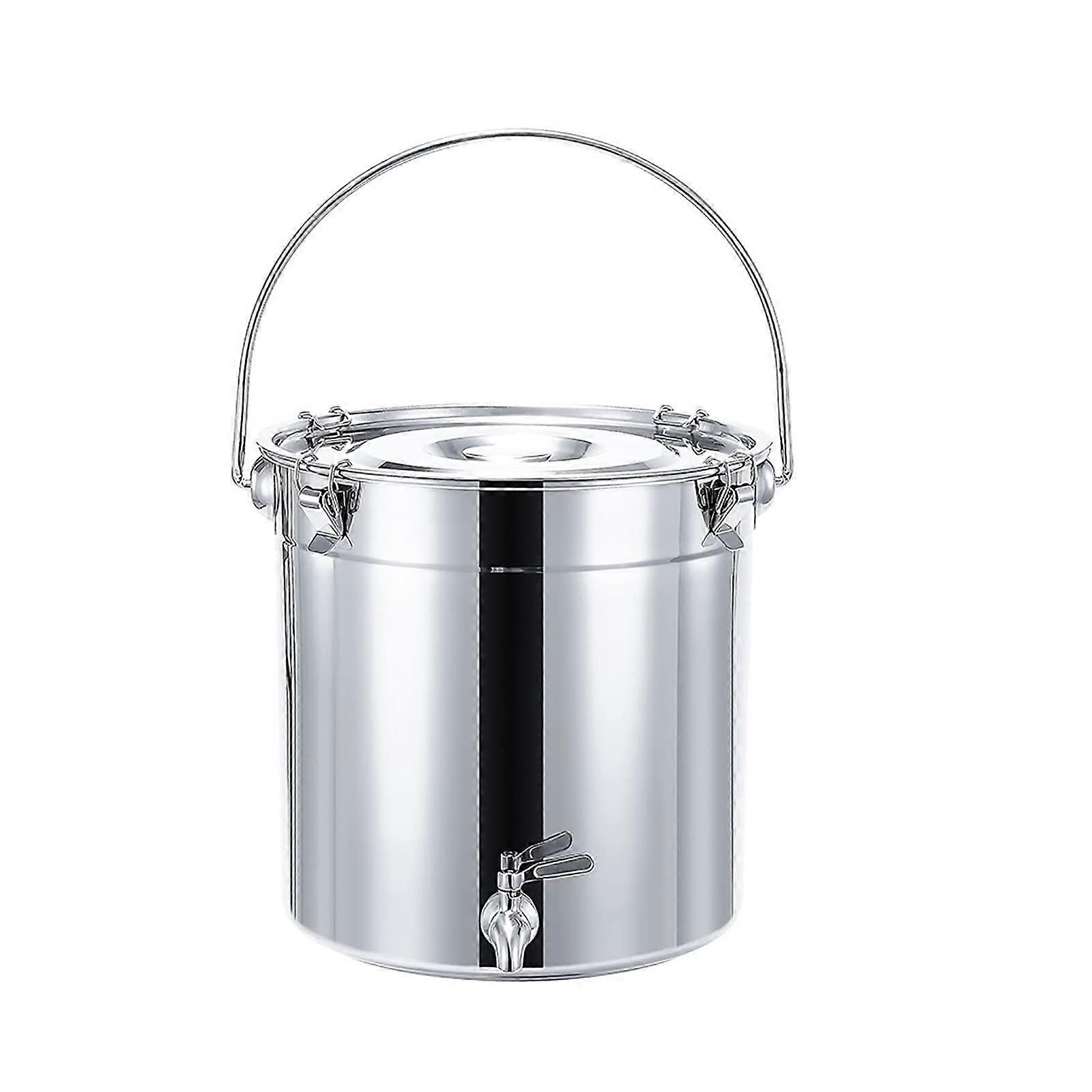 21L Stainless Steel Stock Pot with Lid, Large Capacity Rustproof Soup Bucket with Tap for Cooking and Storage