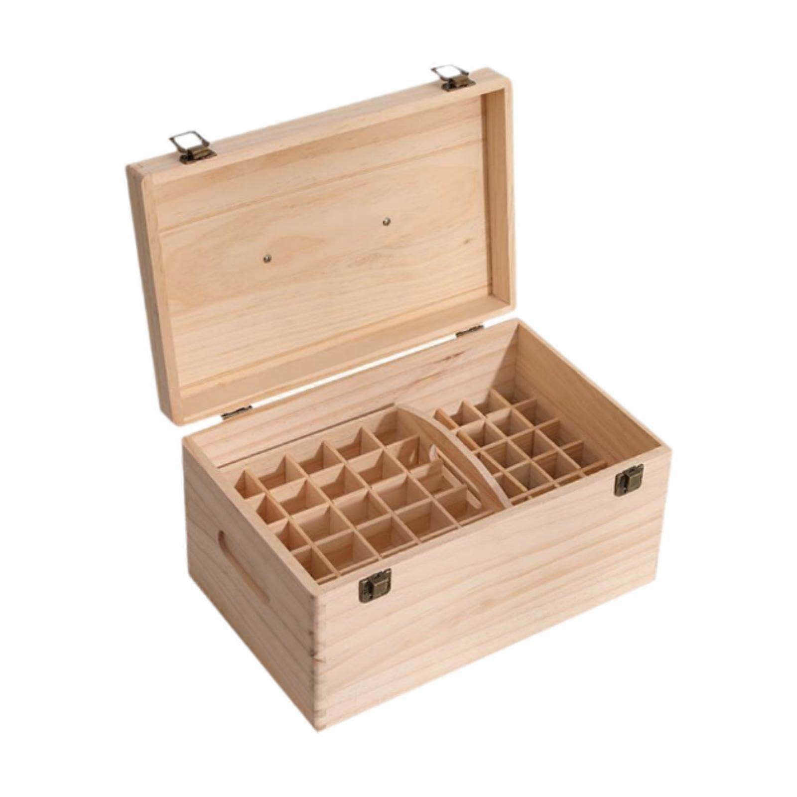 Essential Oil Storage Box with Adjustable Compartments, 74Bottle Wooden Organizer for Desk