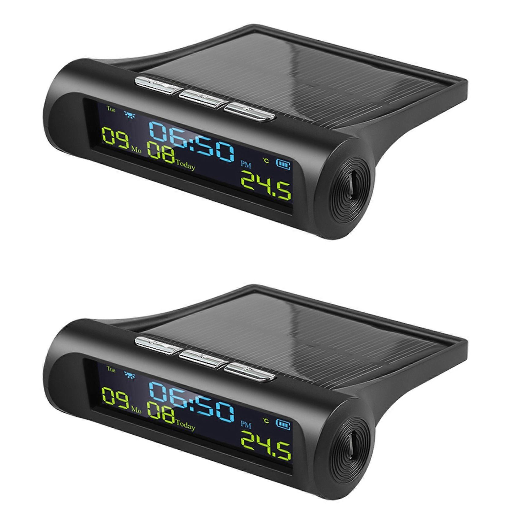 2X Car Solar Digital Clock with LCD Time Date In-Car Temperature Display for Outdoor Personal Car Part Decoration A