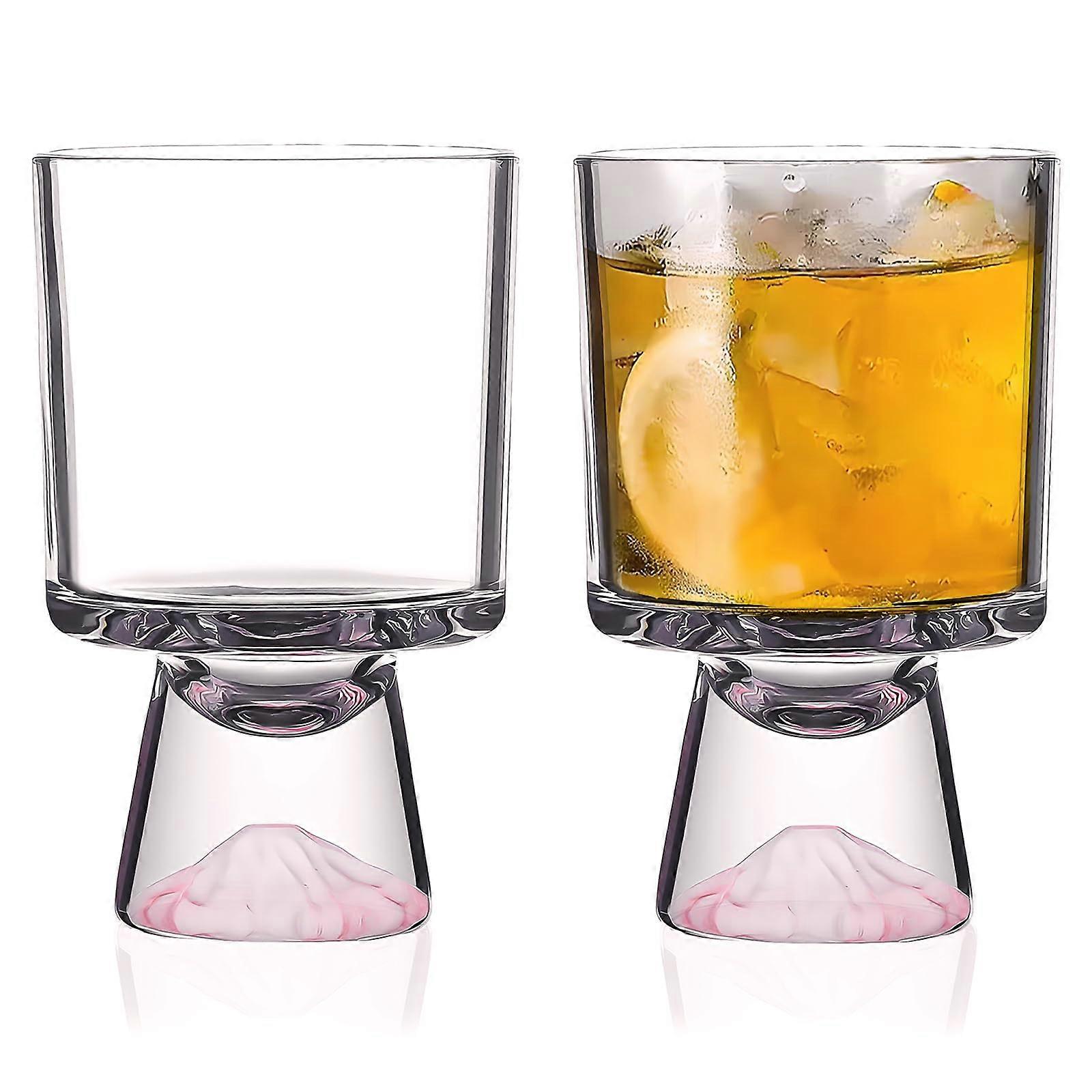 Highball Glasses Set of 2, 11.5oz Lead Crystal Whiskey Glasses with Unique Mountain Base, Dishwasher Safe