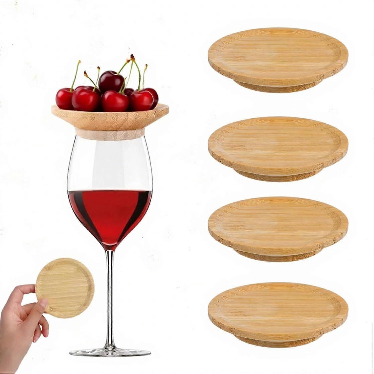 4' Bamboo Wine Glass Charcuterie Board Topper Set, Dual Use Snack Plates for Parties and Bars