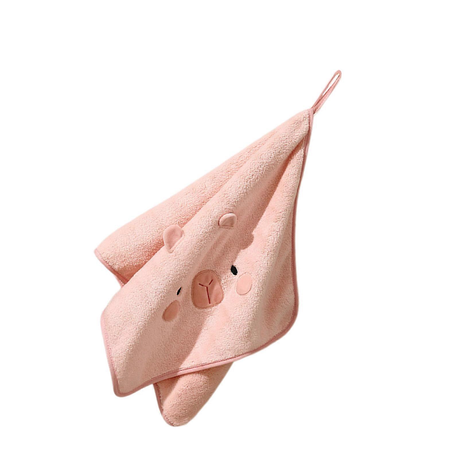 Adorable Capybara Themed Polyester Hanging Towel, High Absorbency Small Towel for Home and Bathroom Use  Pink